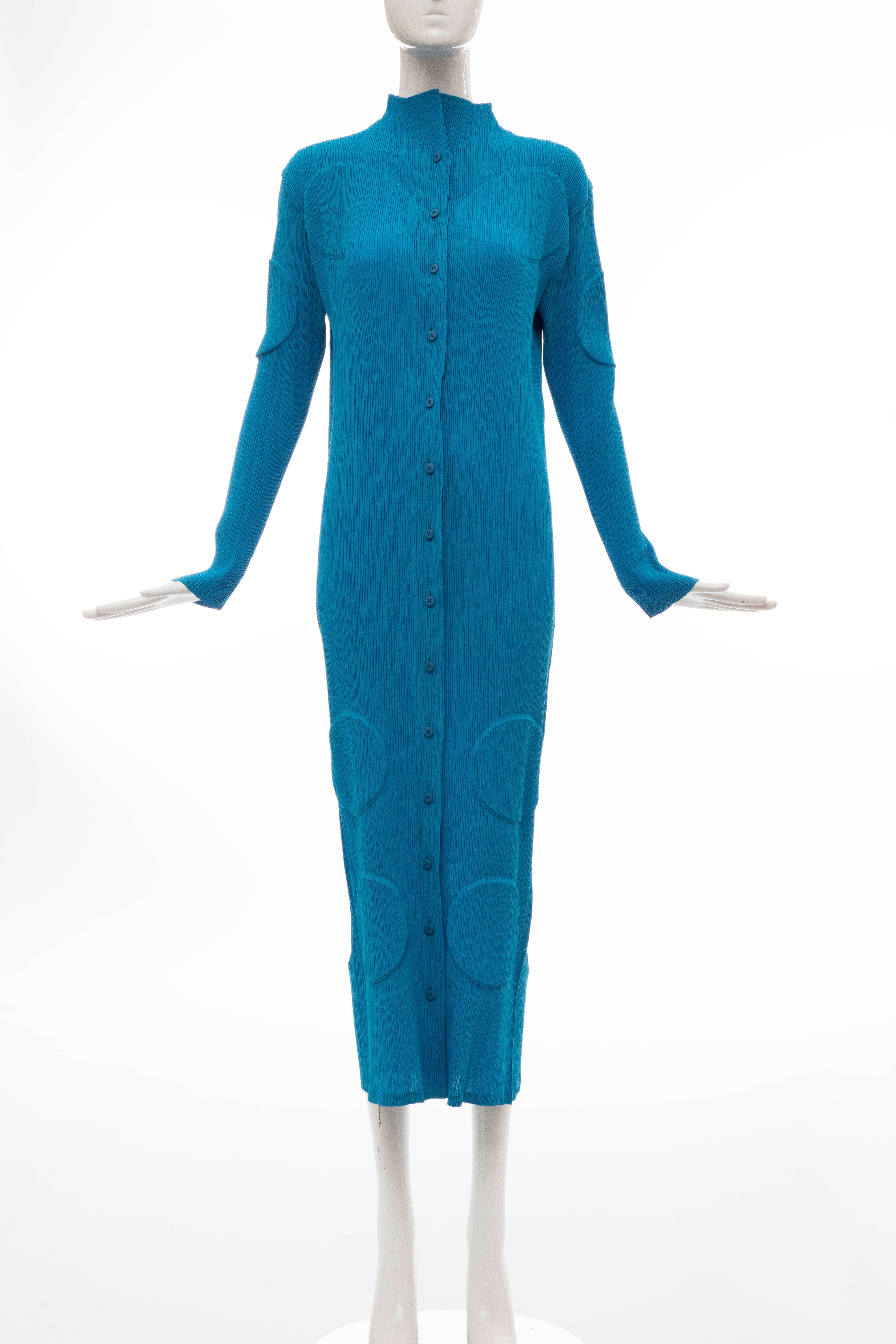 Blue Issey Miyake Turquoise Long Button Front Cardigan, Circa 1990s For Sale