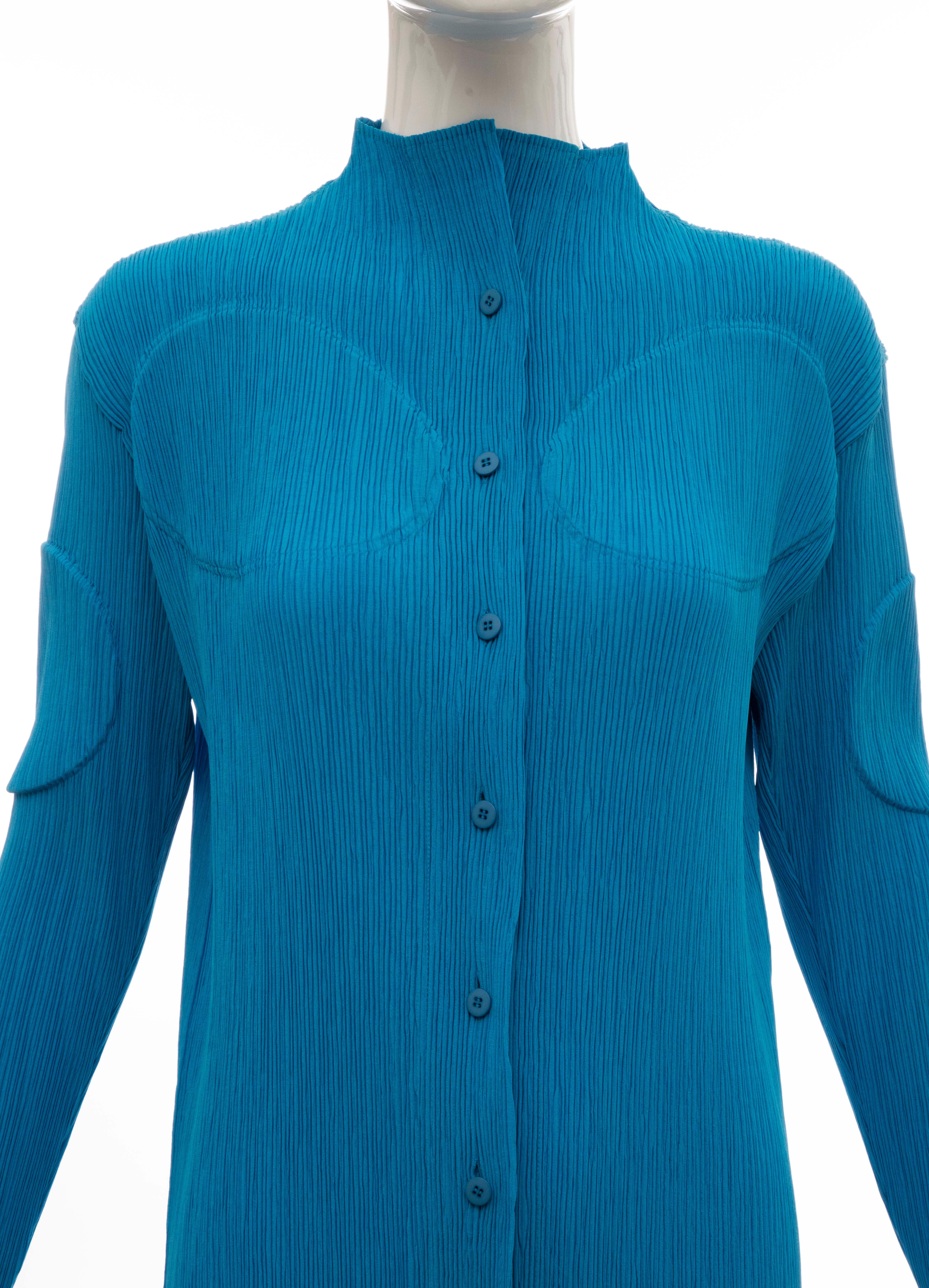 Women's Issey Miyake Turquoise Long Button Front Cardigan, Circa 1990s For Sale