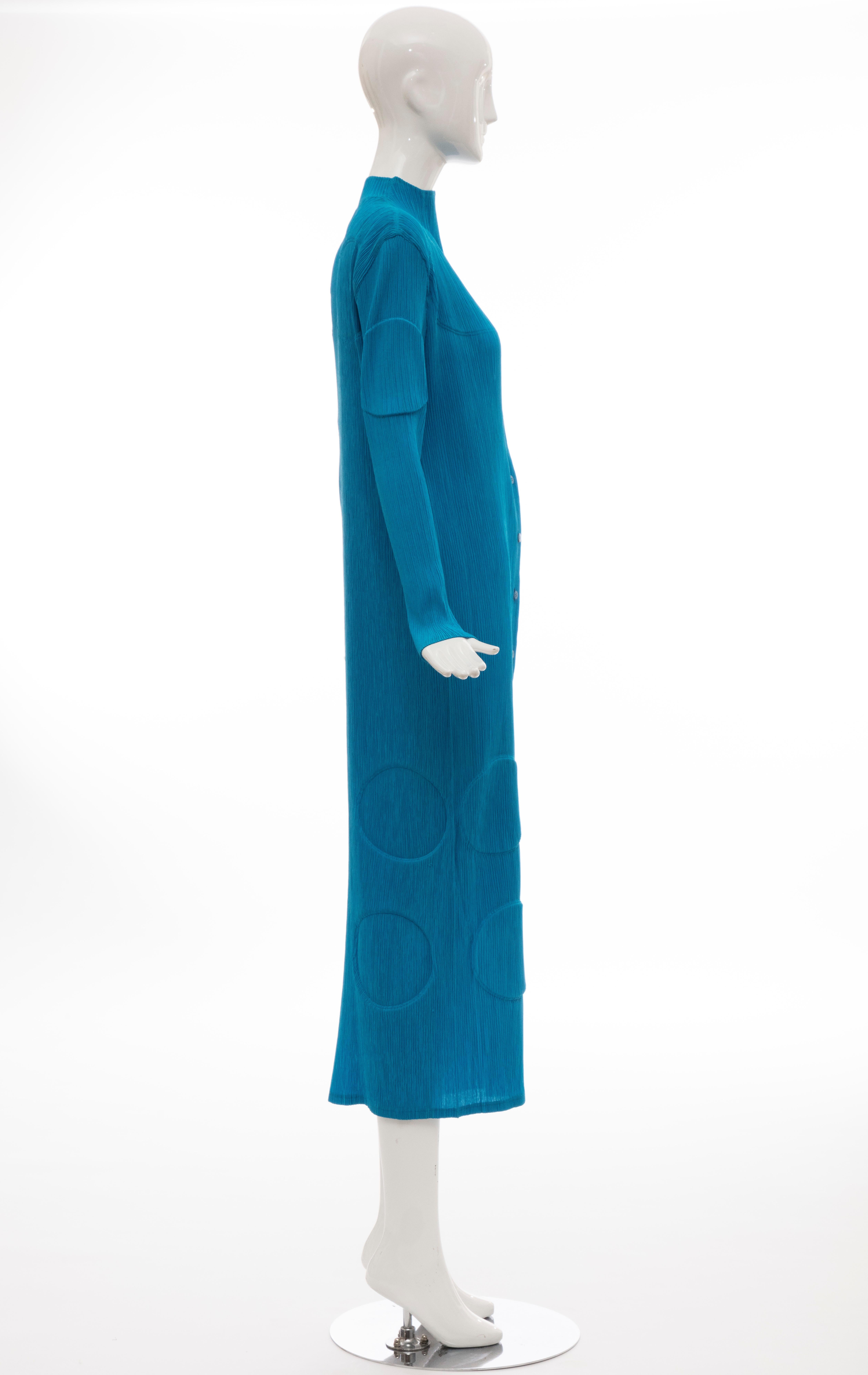 Issey Miyake Turquoise Long Button Front Cardigan, Circa 1990s For Sale 2