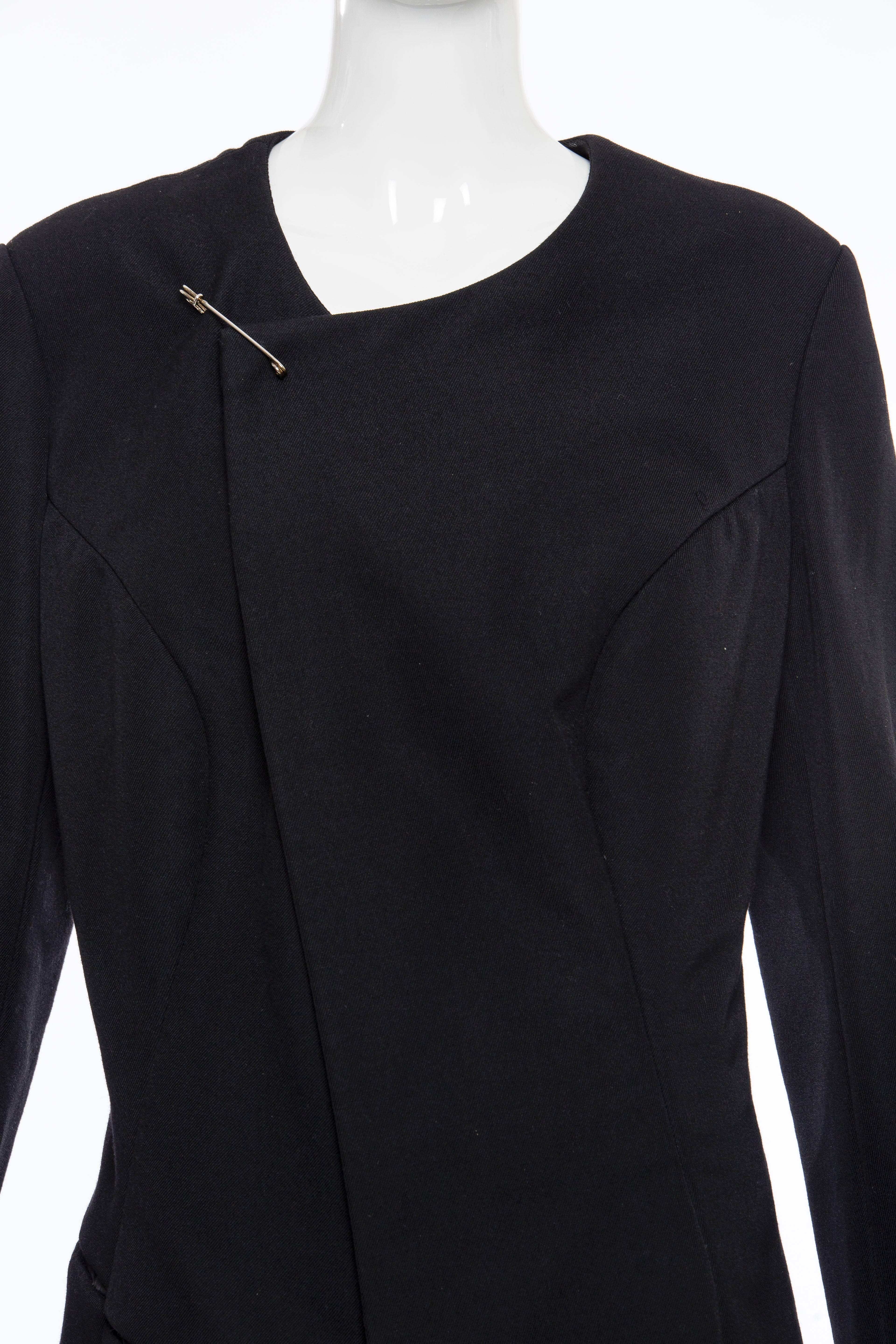 Comme des Garcons Black Coat Asymmetrical Neckline Safety Pin Closure, Circa1997 For Sale 3