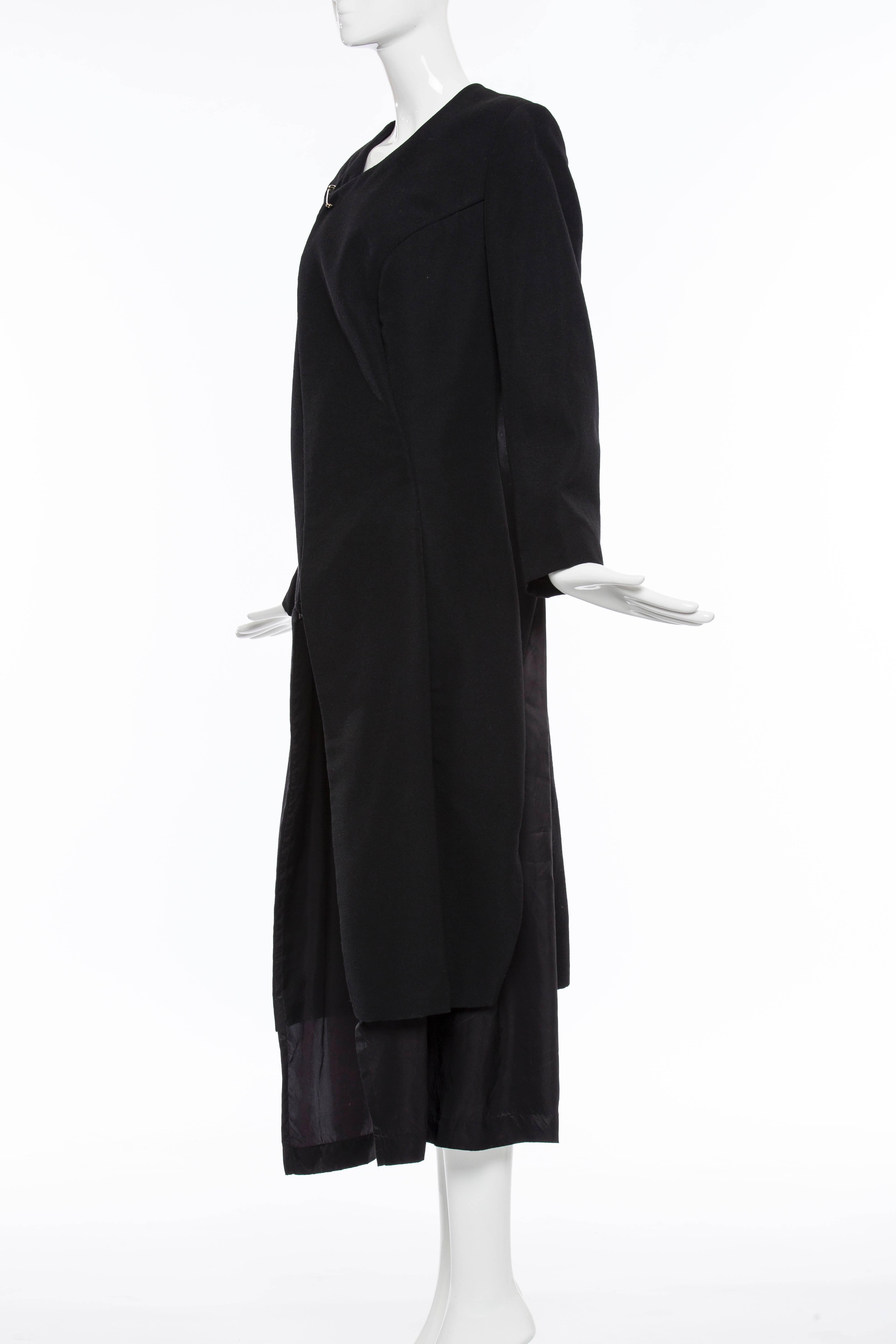 Women's Comme des Garcons Black Coat Asymmetrical Neckline Safety Pin Closure, Circa1997 For Sale