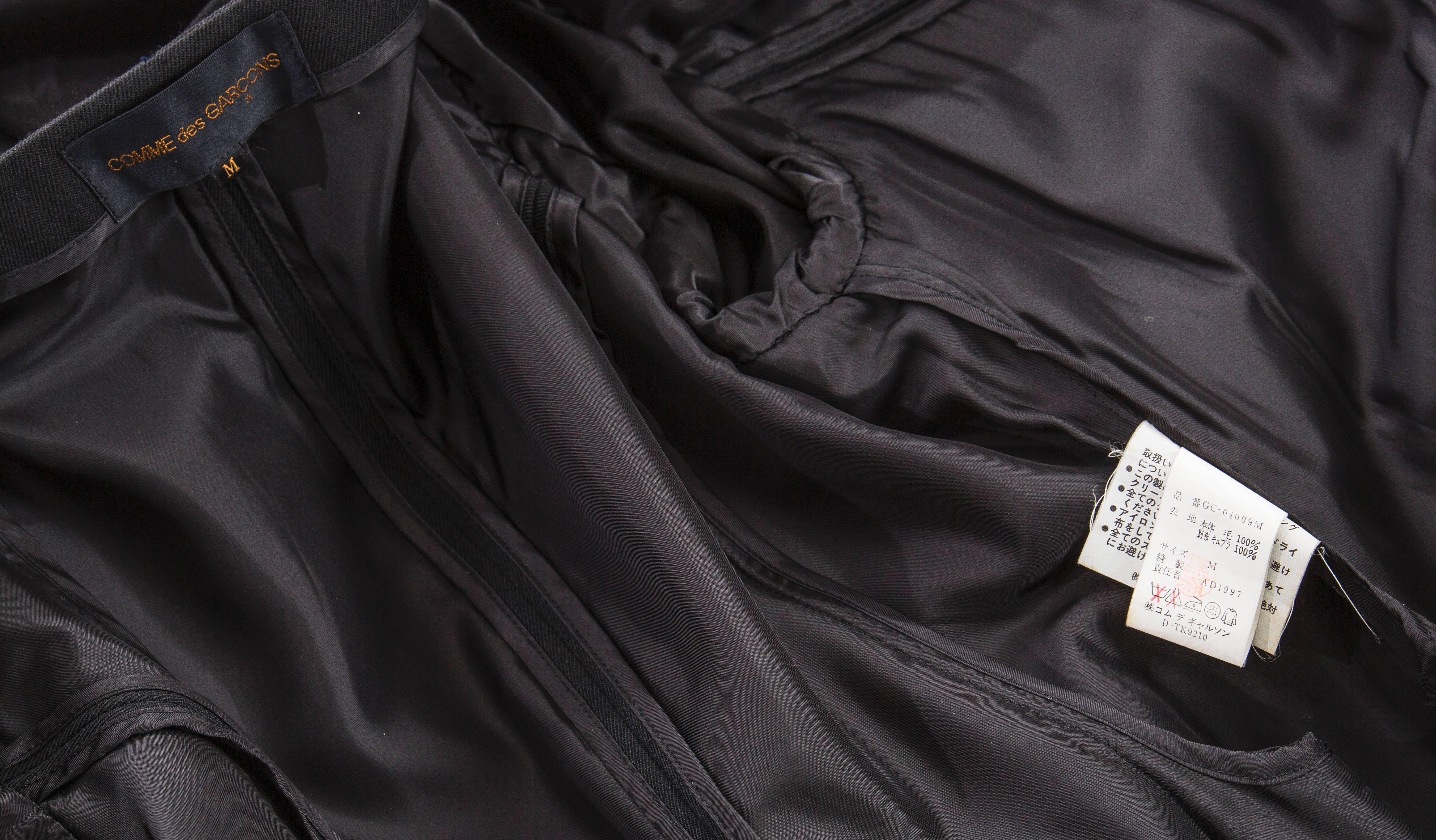Comme des Garcons Black Coat Asymmetrical Neckline Safety Pin Closure, Circa1997 For Sale 5