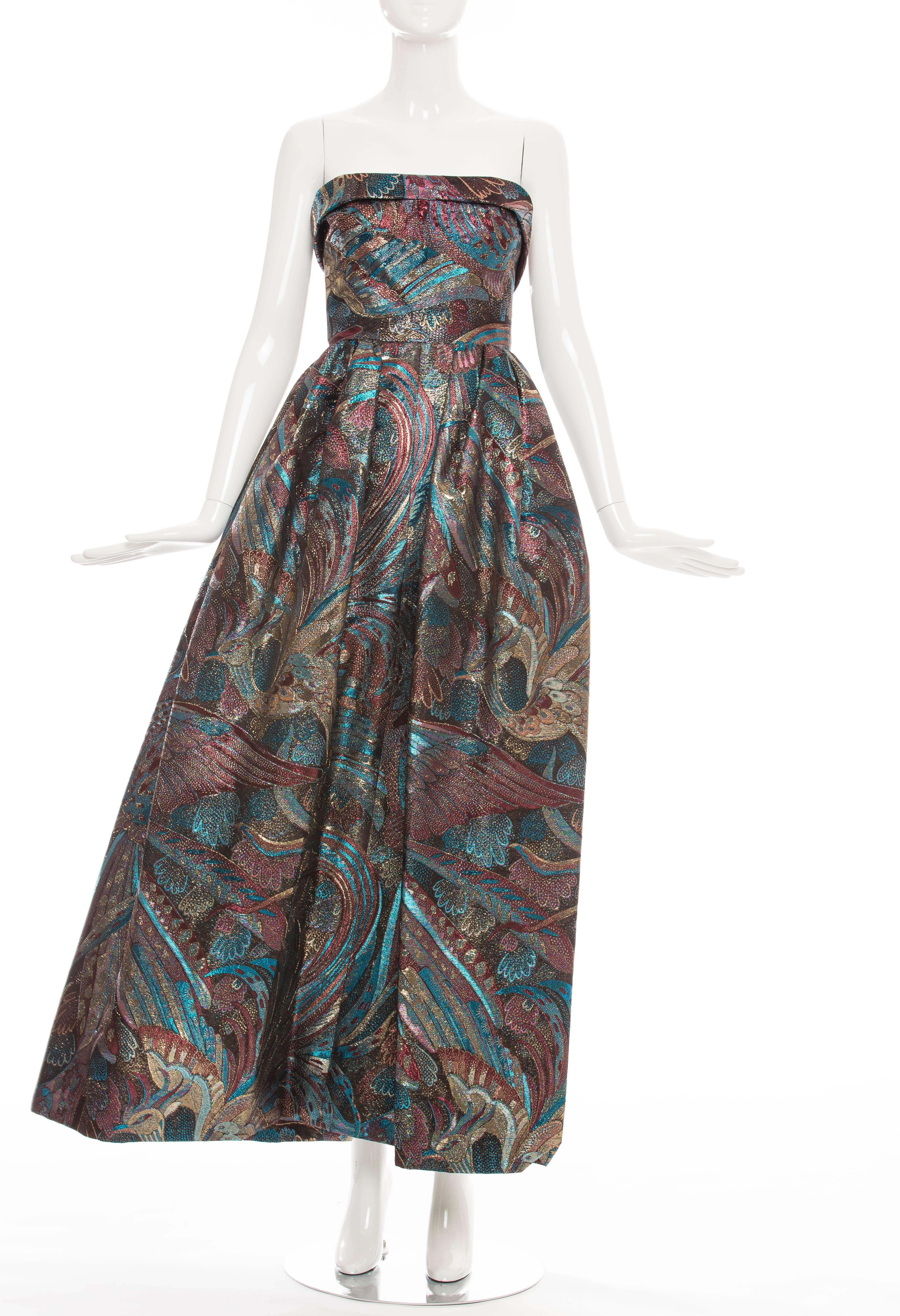 Pauline Trigere Strapless Metallic Brocade Dress Circa 1960's 1
