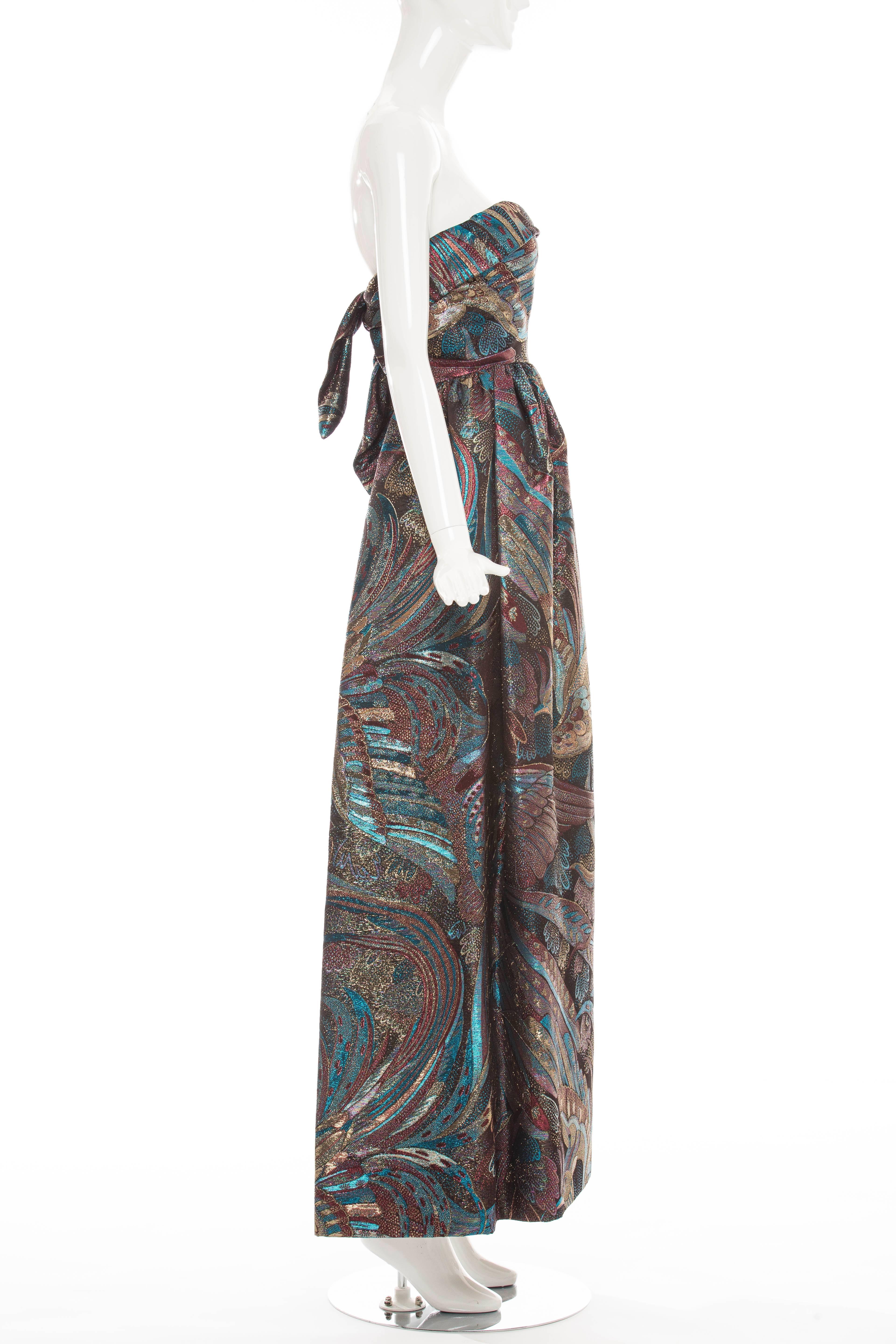 Women's Pauline Trigere Strapless Metallic Brocade Dress Circa 1960's