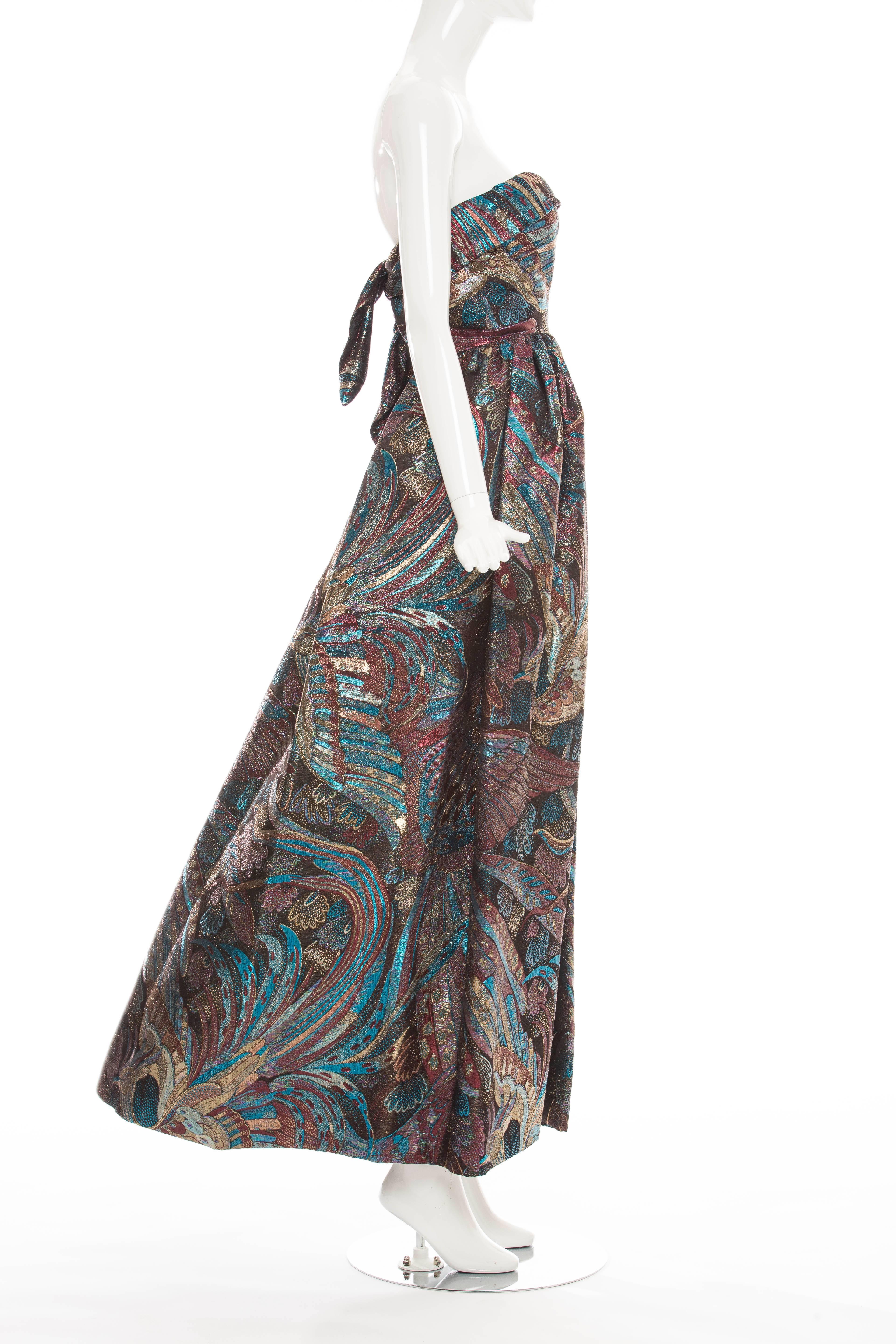 Pauline Trigere Strapless Metallic Brocade Dress Circa 1960's 3