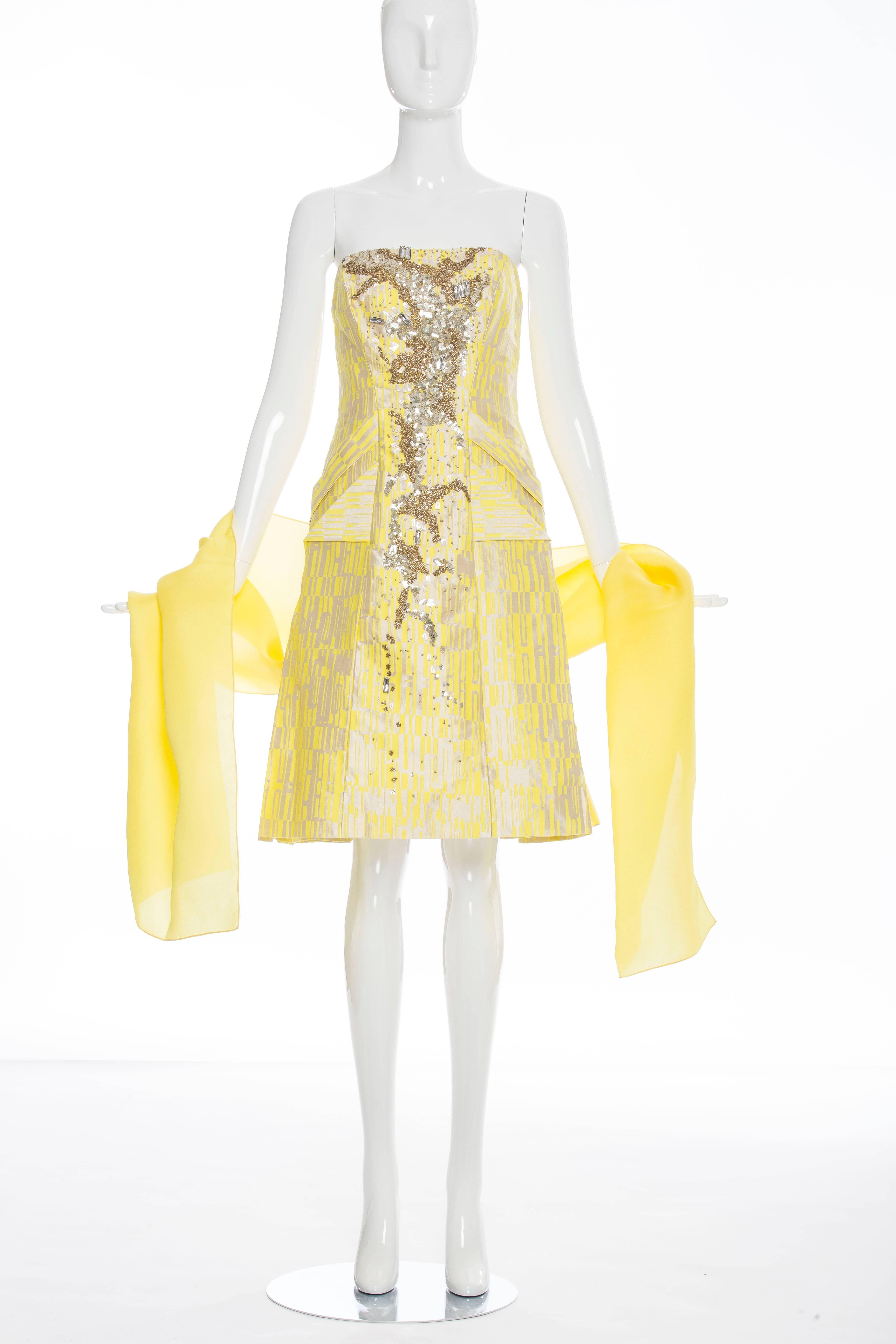 Carolina Herrera, Spring 2012, strapless dress with matching stole, front bead embellishment and back zip.