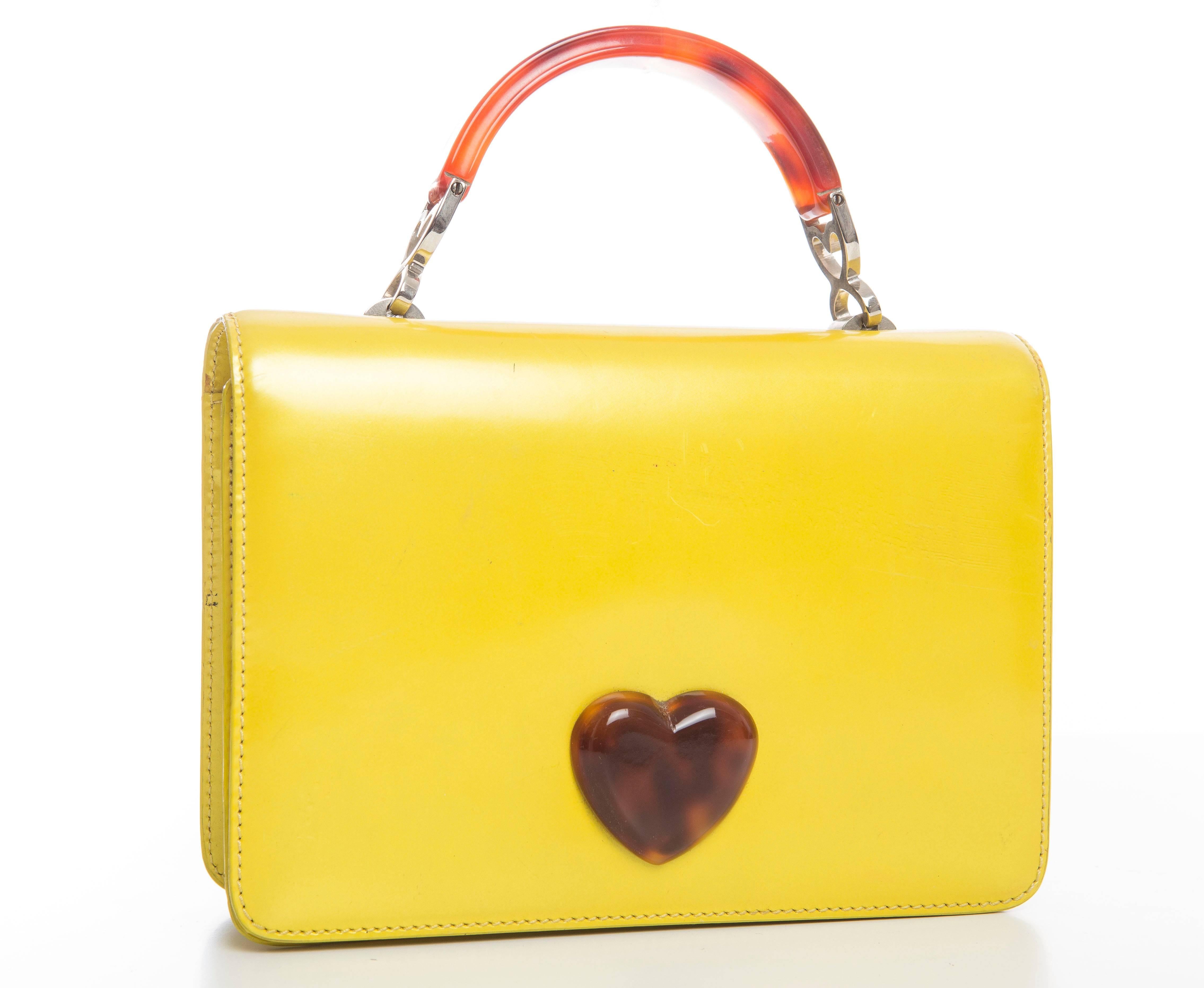Moschino Yellow Leather Handbag, Circa 1990's In Good Condition In Cincinnati, OH