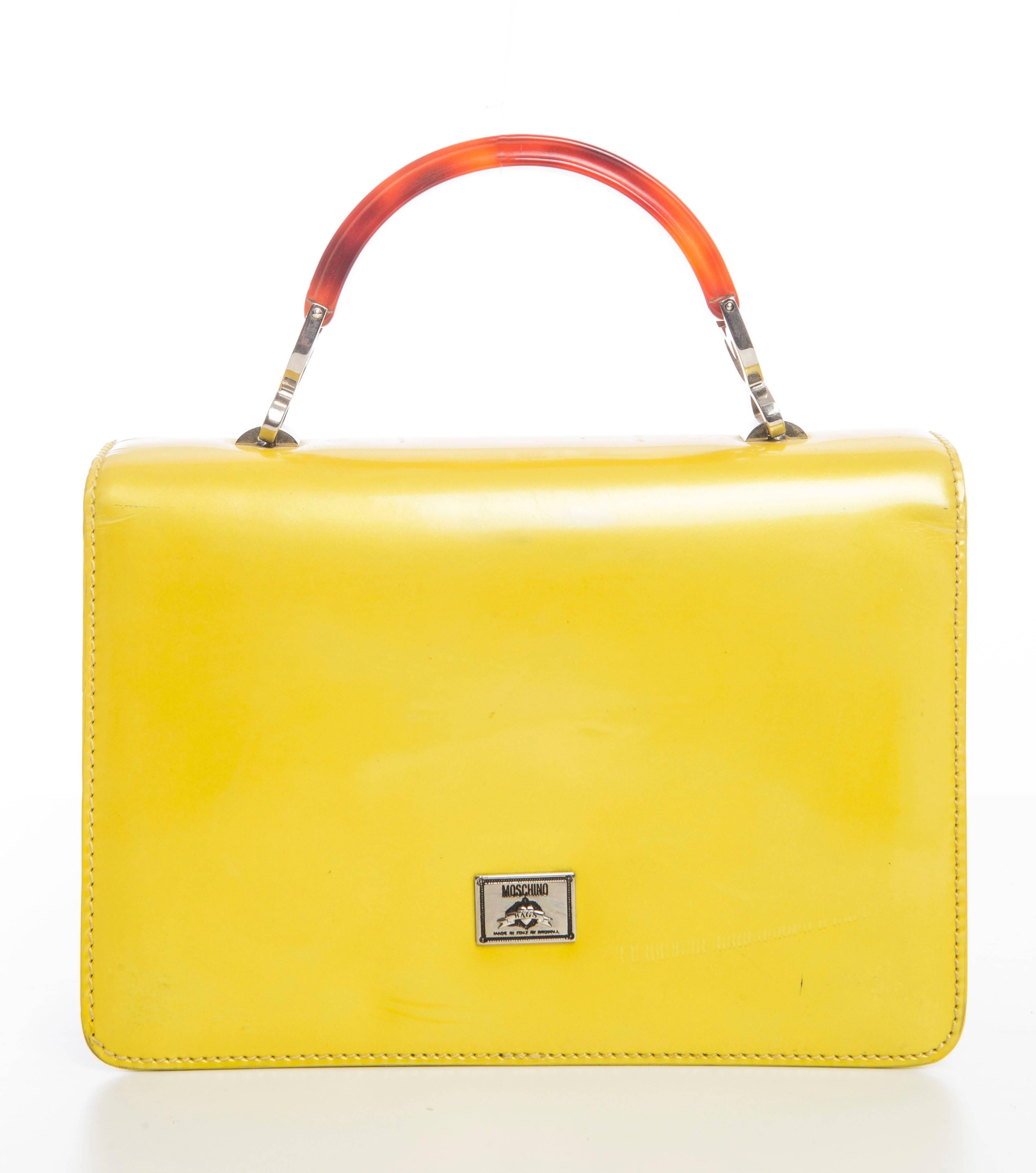 Women's Moschino Yellow Leather Handbag, Circa 1990's