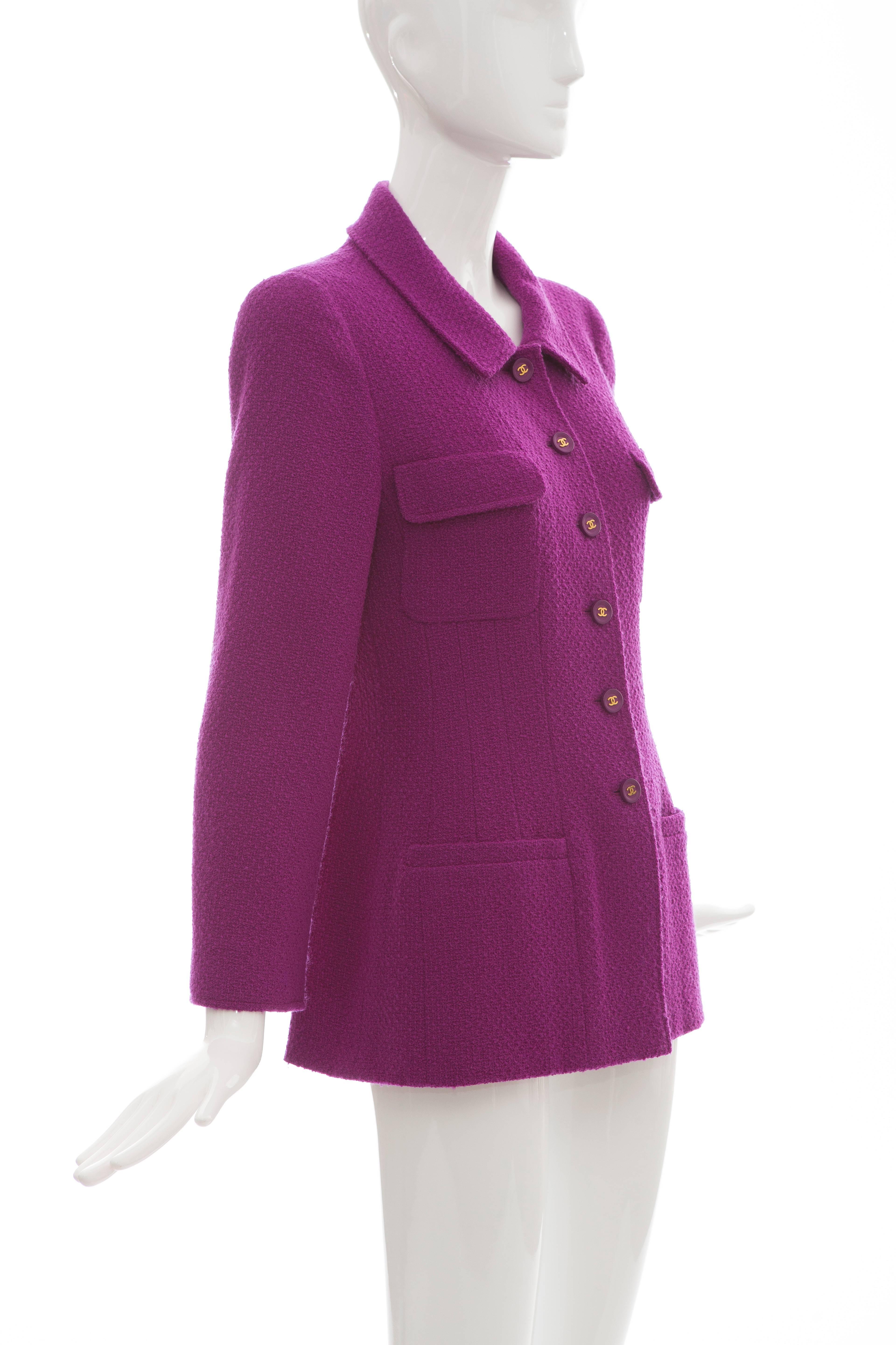 Chanel Violet Wool Crepe Button Front Jacket, Fall 1995 For Sale 1
