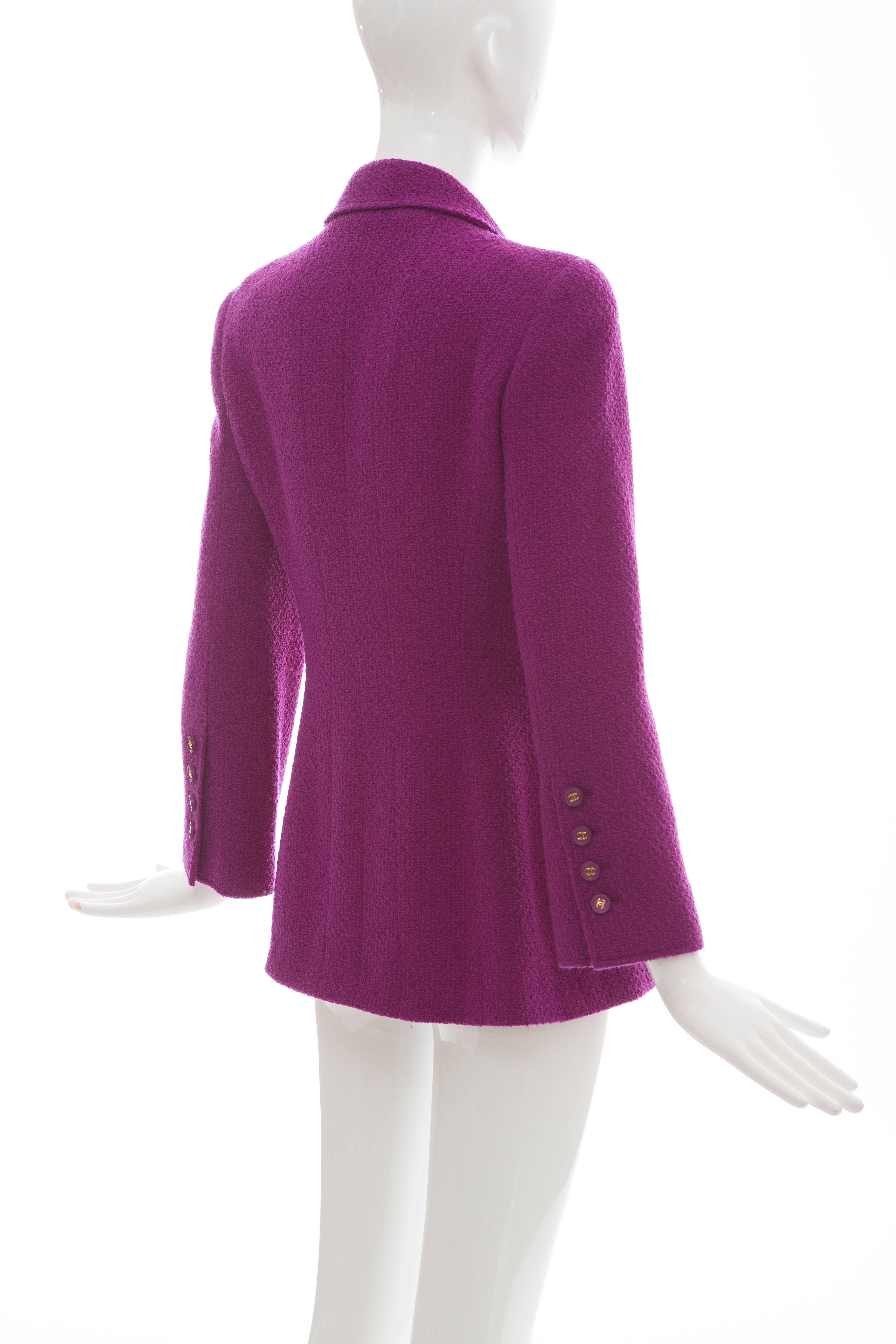 Chanel Violet Wool Crepe Button Front Jacket, Fall 1995 For Sale 2