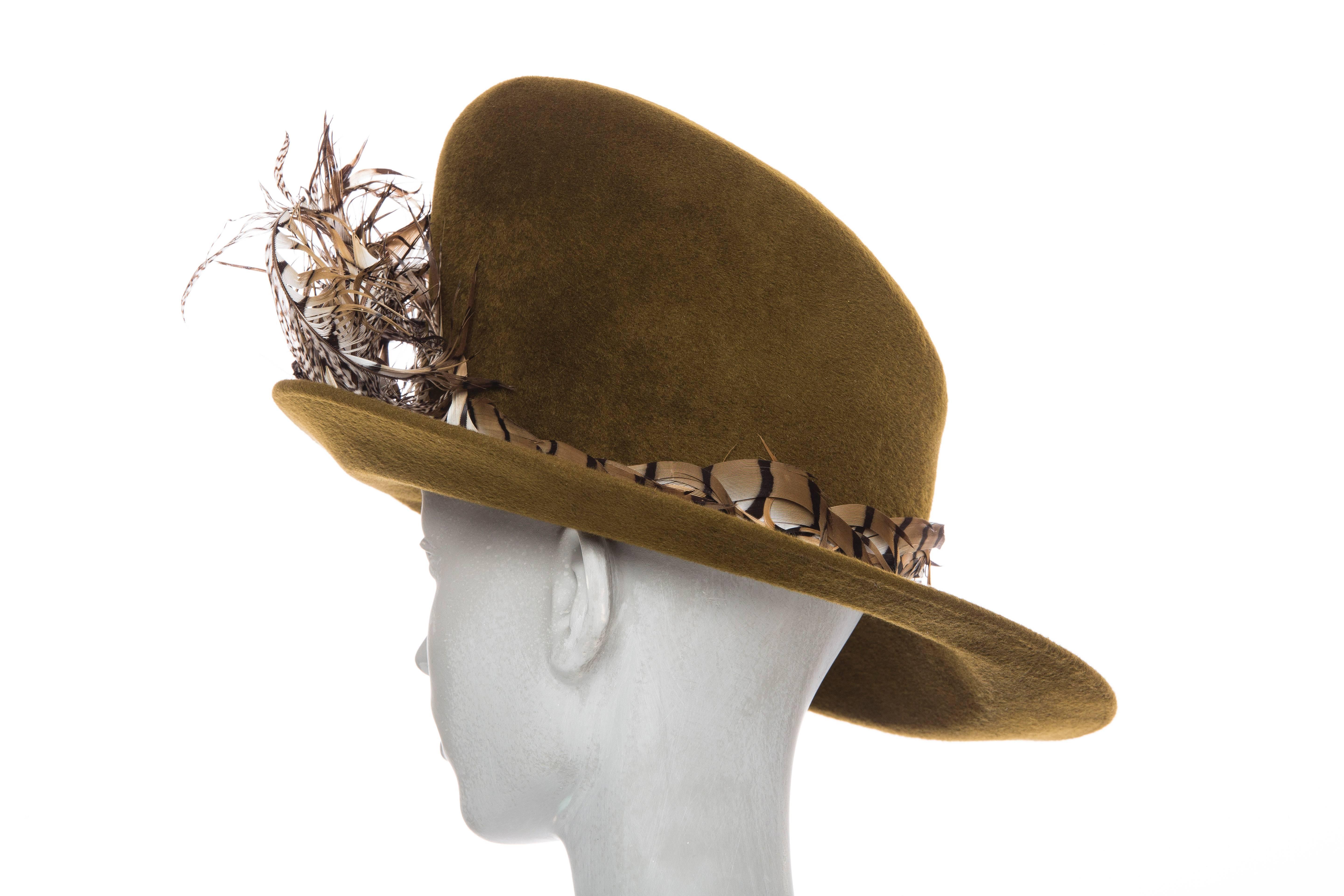 Philip Treacy Olive Wool Felt Hat 1