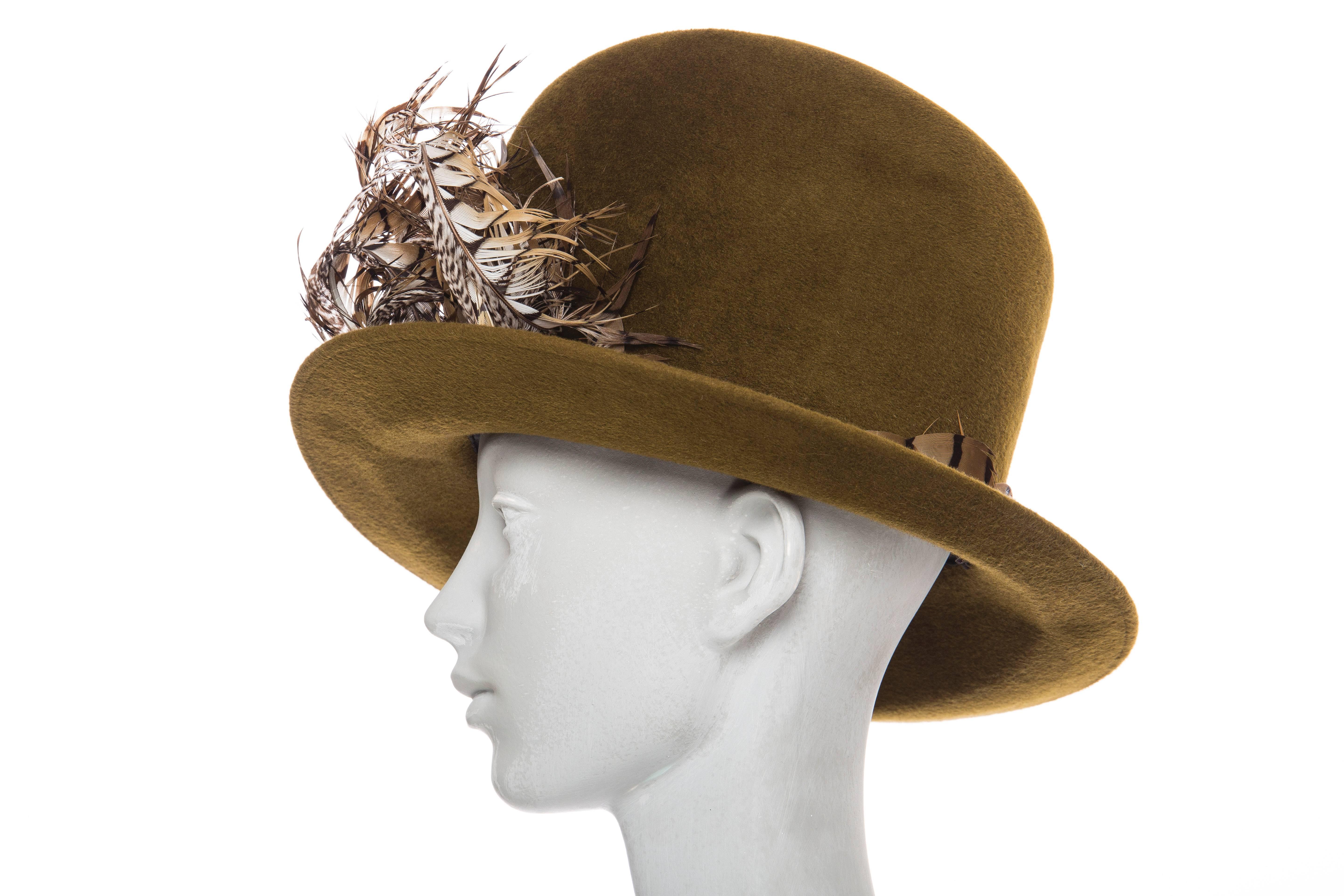 Philip Treacy Olive Wool Felt Hat 2