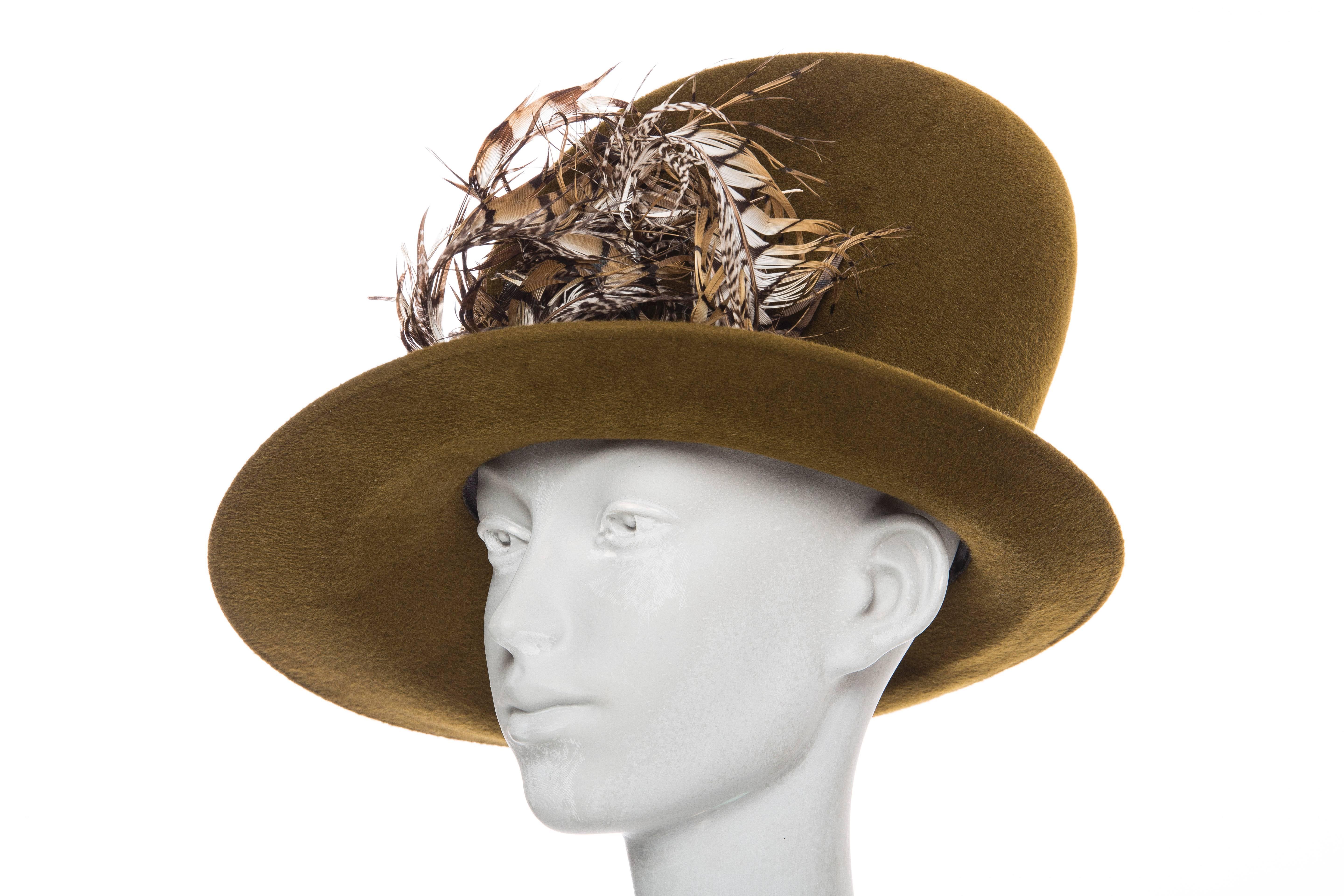Philip Treacy Olive Wool Felt Hat 3