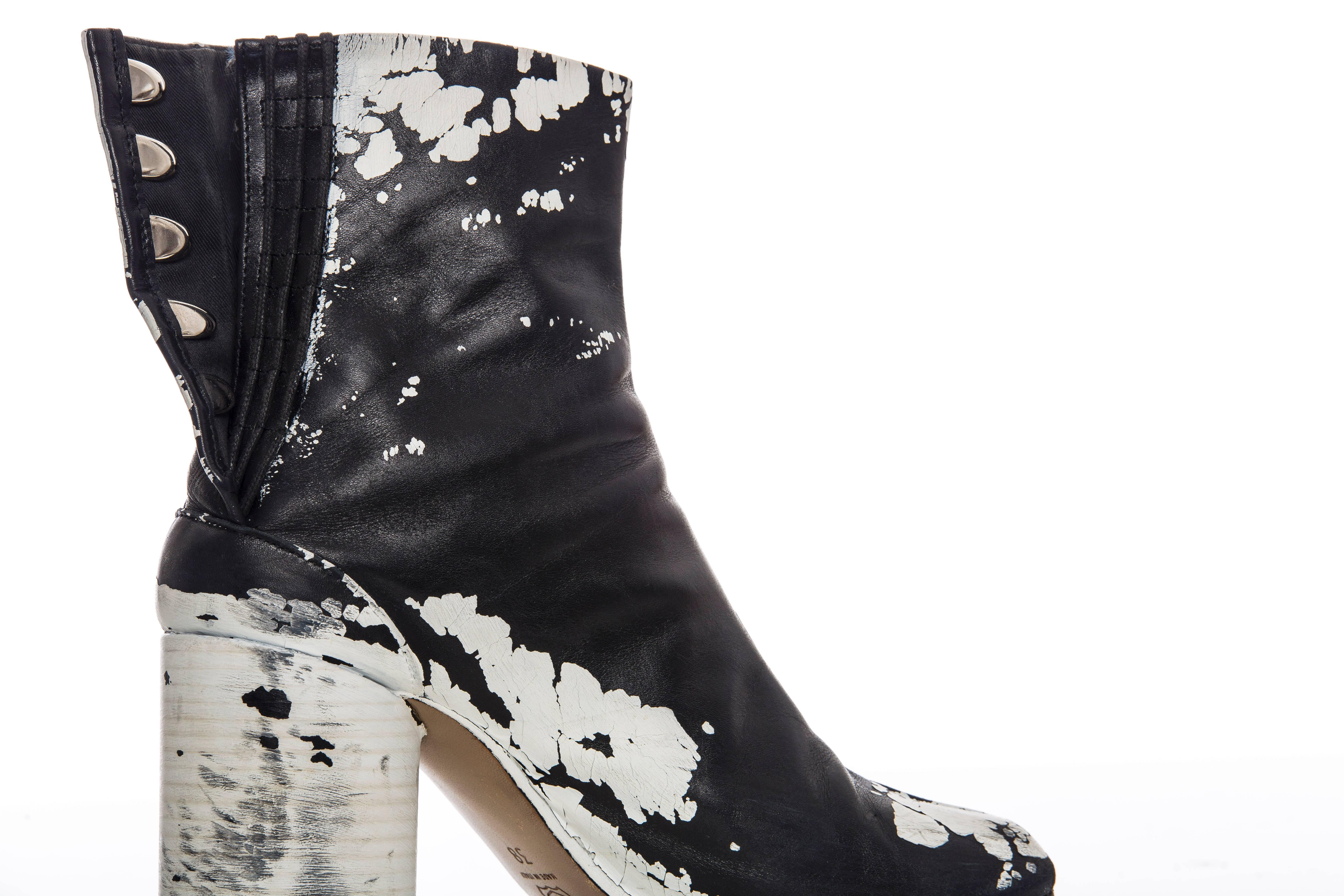 Women's Maison Martin Margiela Leather Painted Tabi Boots Circa 1990's