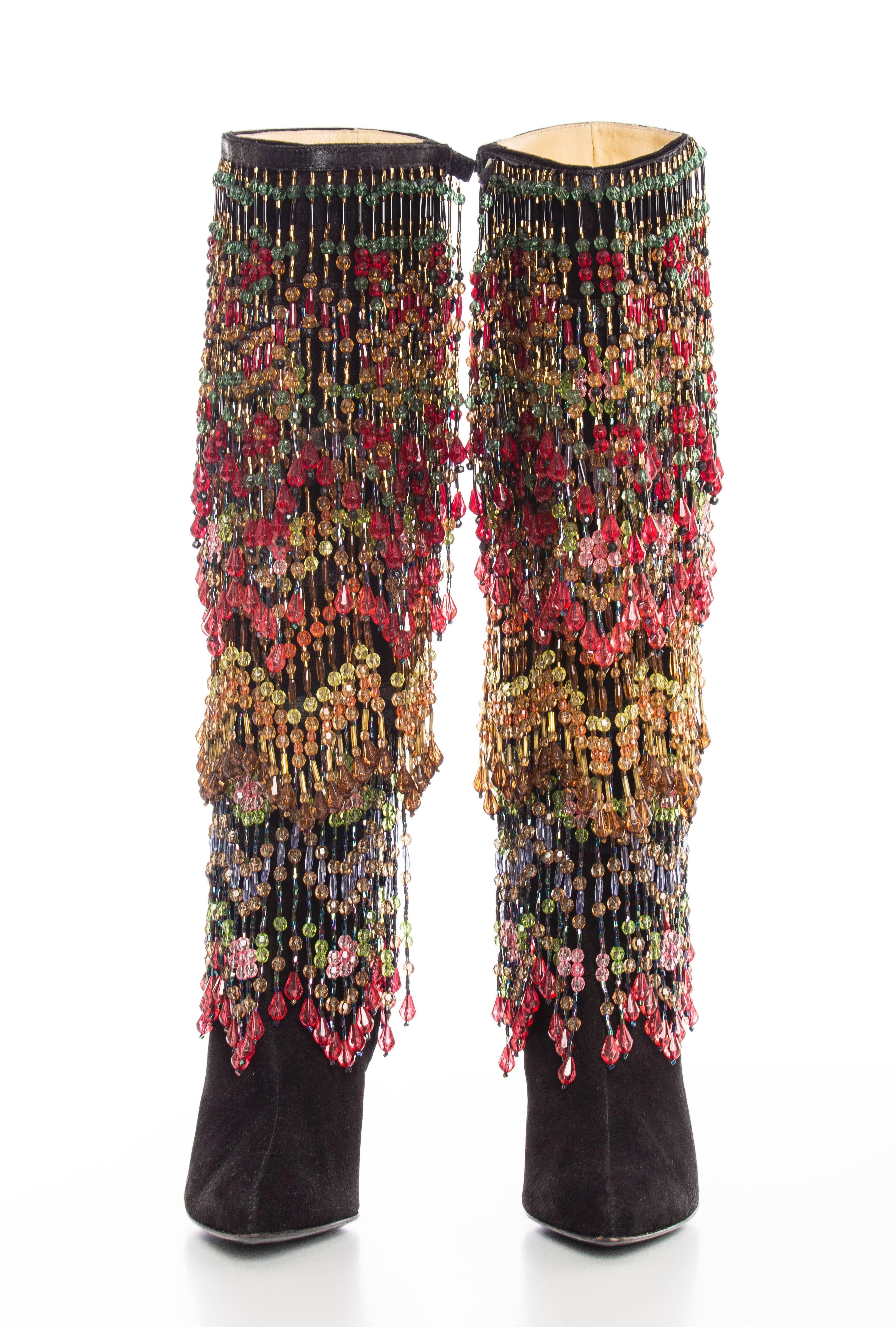 Todd Oldham, Fall 1997, black suede boots with detachable polychrome beads.

EU 37.5
US 7.5

4