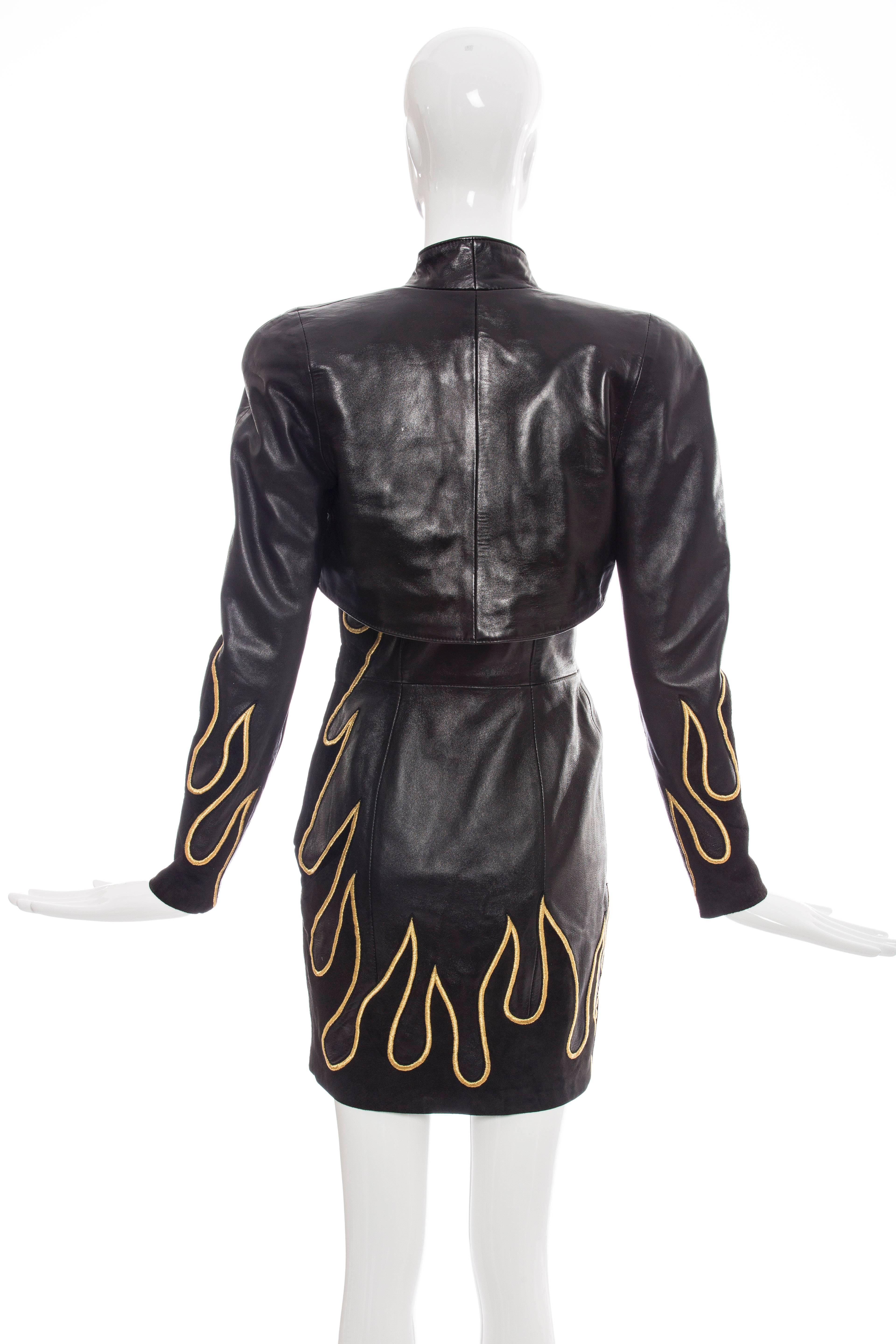 North Beach Leather By Michael Hoban Flame Dress & Bolero Jacket, Circa 1990's In Excellent Condition In Cincinnati, OH