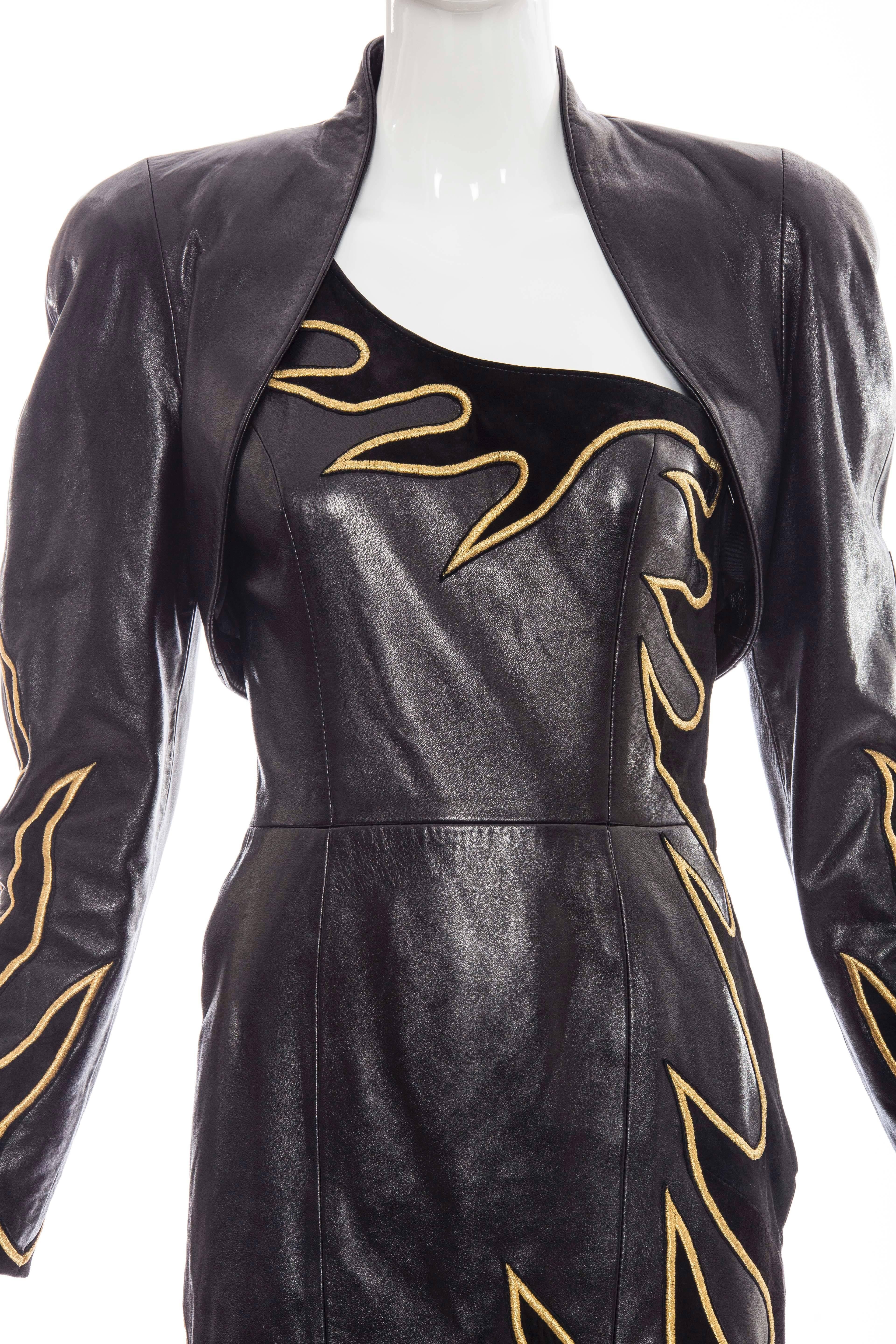 North Beach Leather By Michael Hoban Flame Dress & Bolero Jacket, Circa 1990's 1
