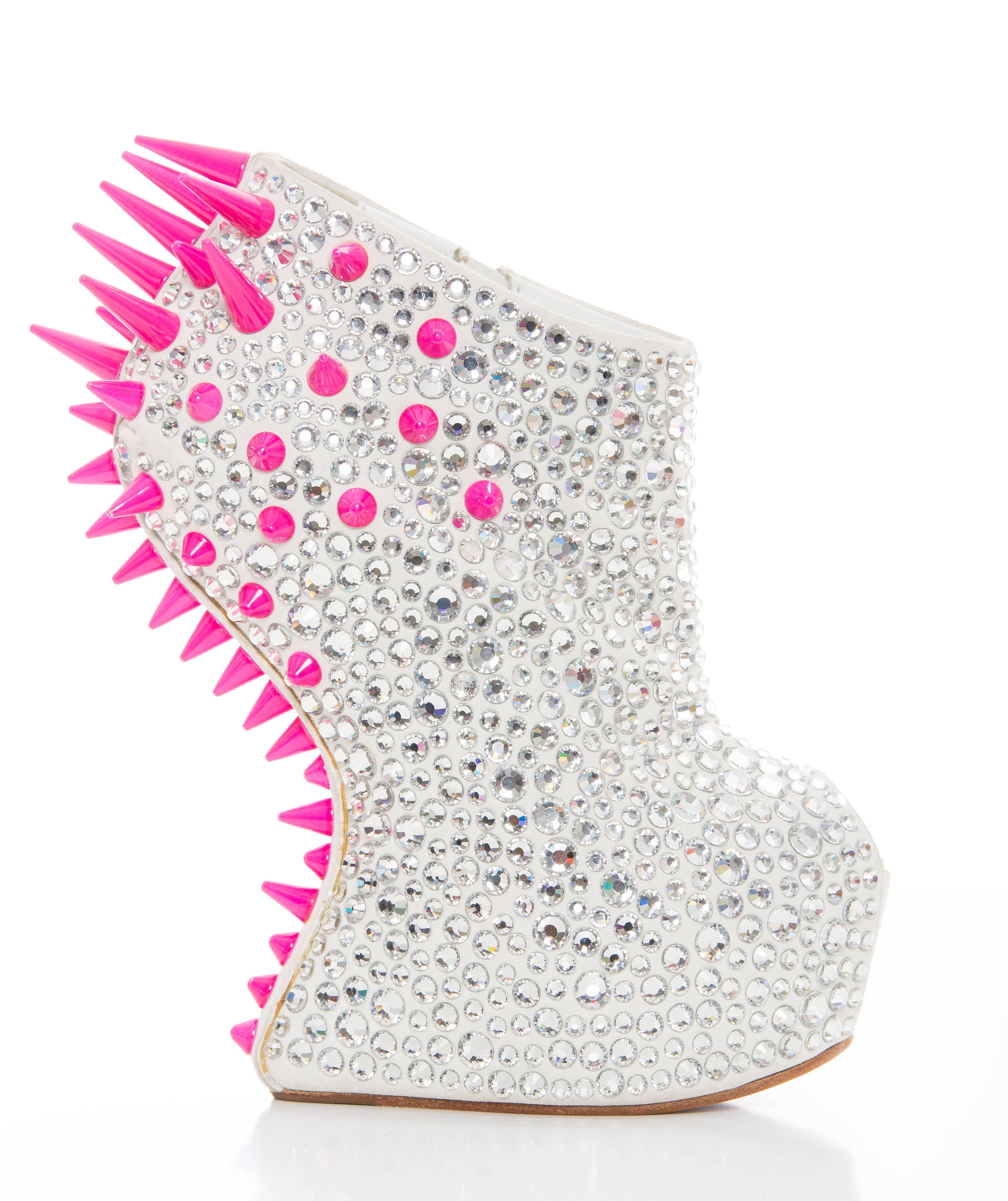 Giuseppe Zanotti, Fall 2012, Swarovski Crystal & Spike-Embellished Contour Wedges with zip closure at sides.

Heels 6.25