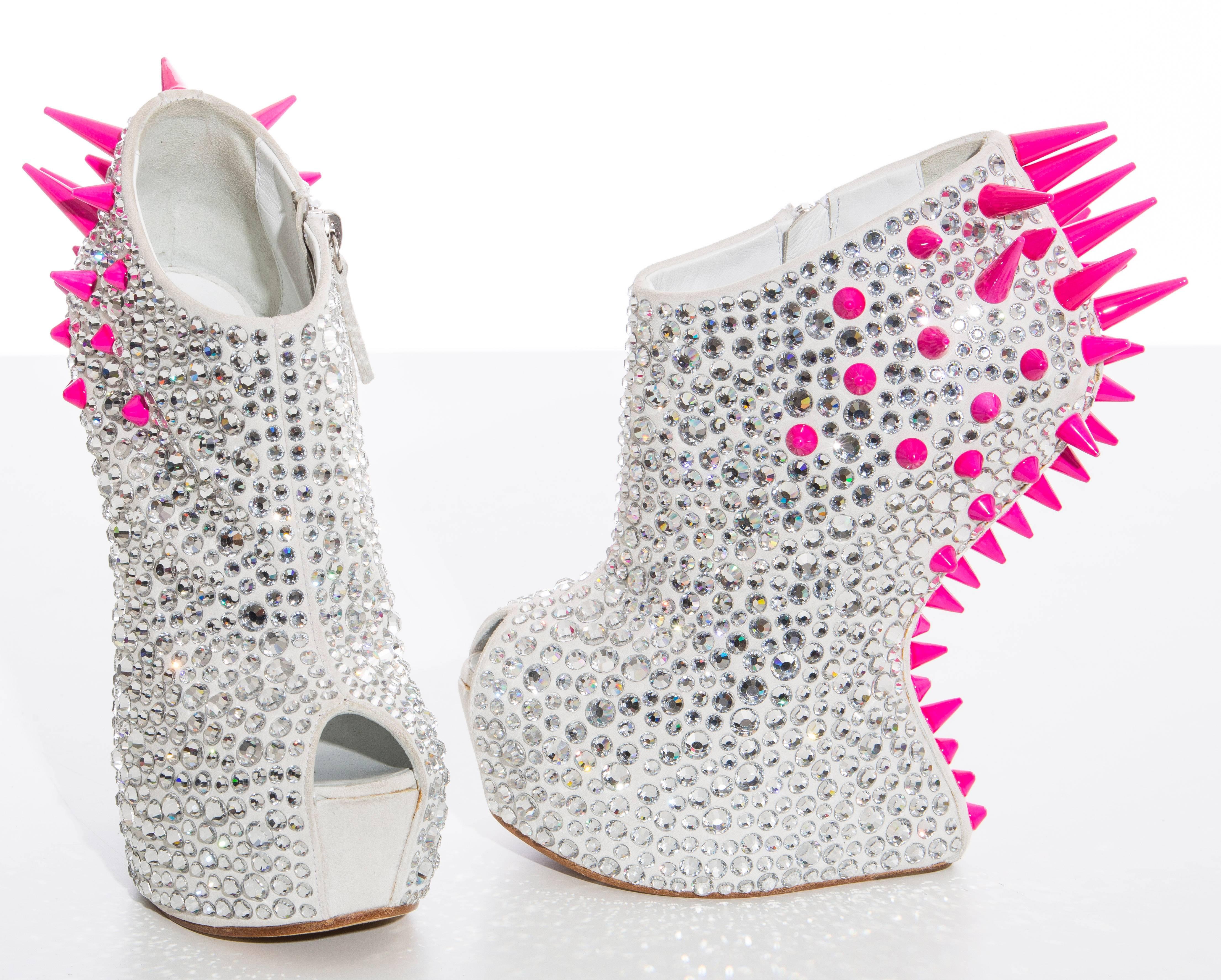Gray Guiseppe Zanotti Swarovski Crystal & Pink Spiked-Embellished Wedges Fall 2012 For Sale