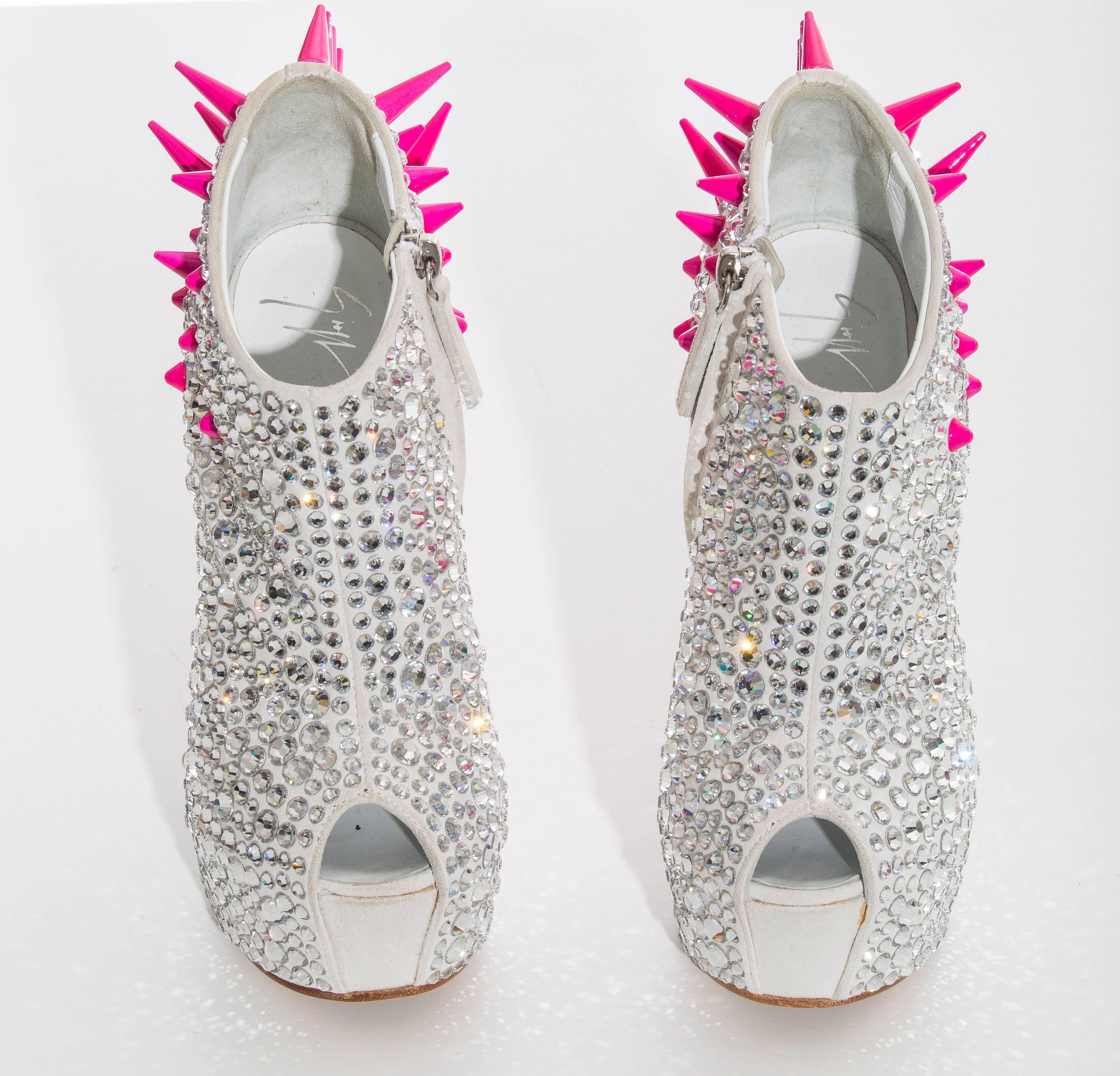 Guiseppe Zanotti Swarovski Crystal & Pink Spiked-Embellished Wedges Fall 2012 In New Condition For Sale In Cincinnati, OH
