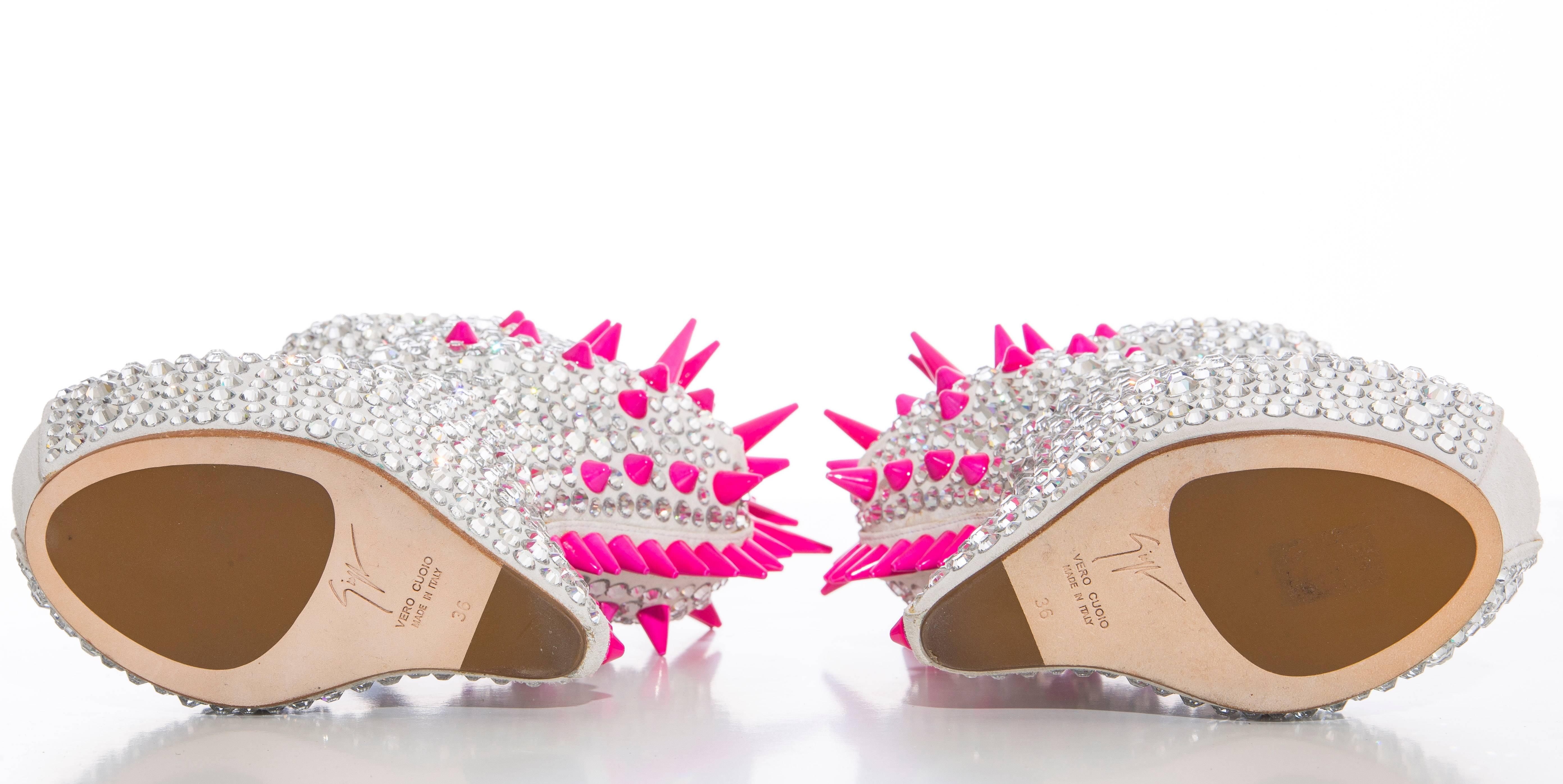 Guiseppe Zanotti Swarovski Crystal & Pink Spiked-Embellished Wedges Fall 2012 For Sale 1