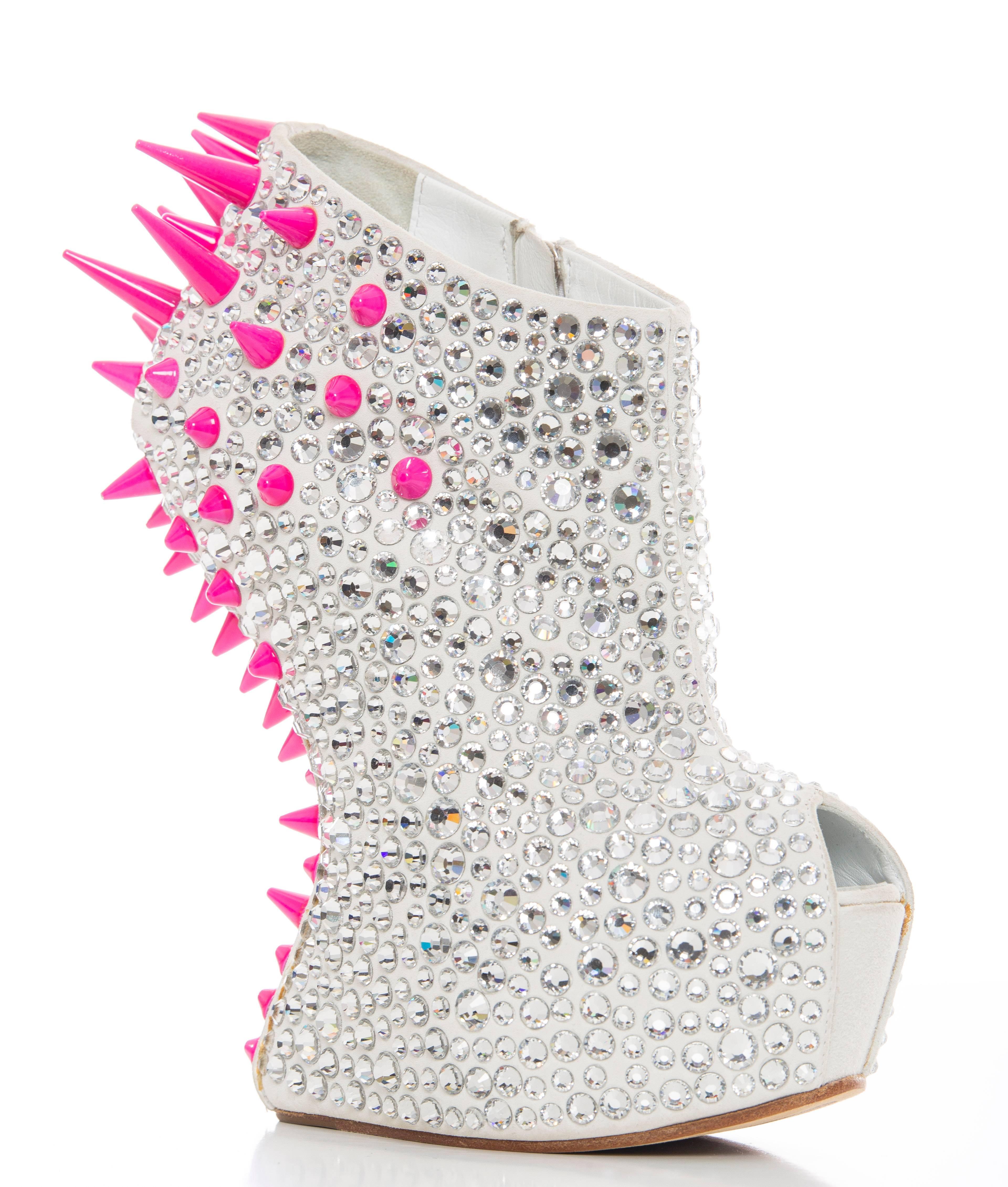 Guiseppe Zanotti Swarovski Crystal & Pink Spiked-Embellished Wedges Fall 2012 For Sale 2