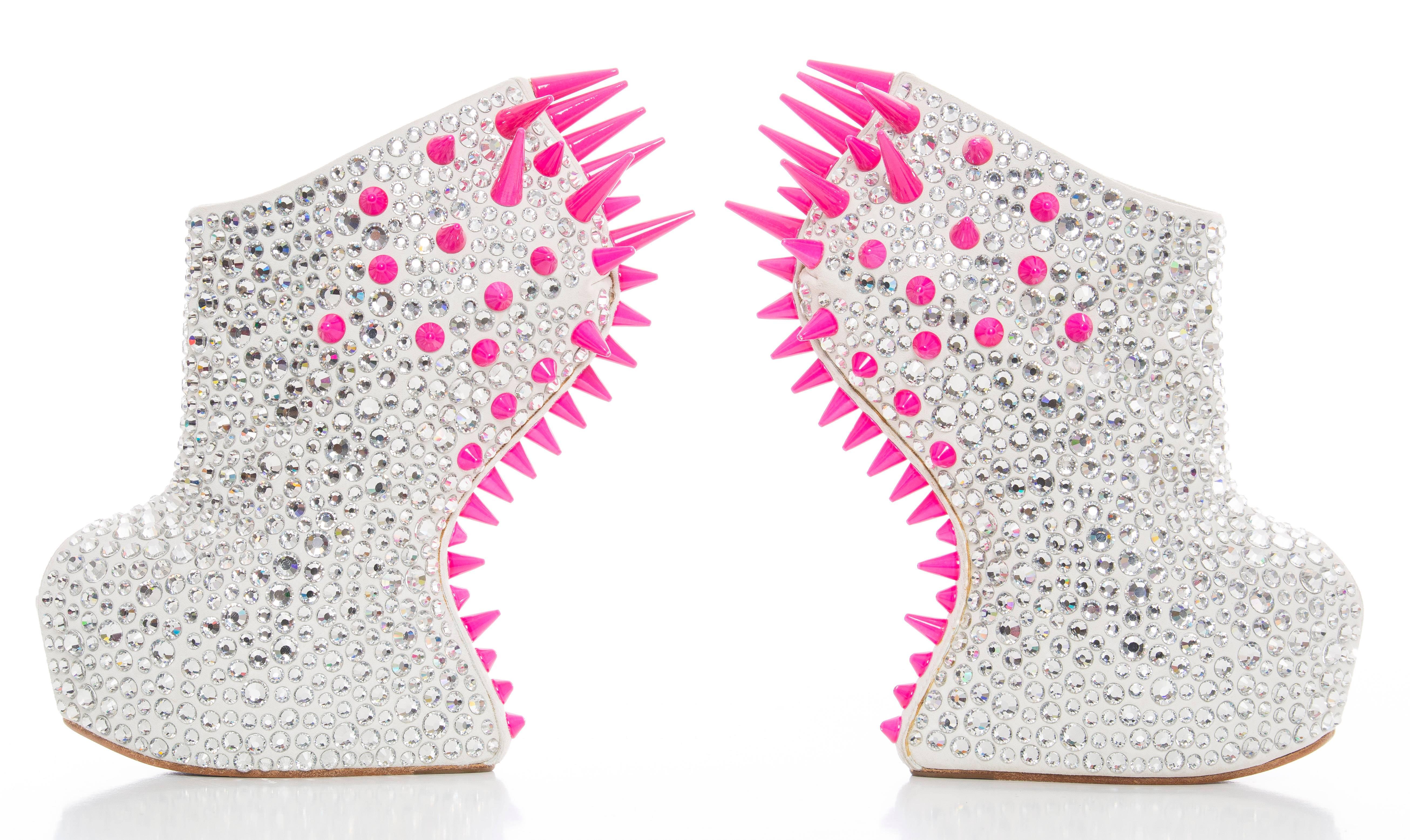 Guiseppe Zanotti Swarovski Crystal & Pink Spiked-Embellished Wedges Fall 2012 For Sale 3