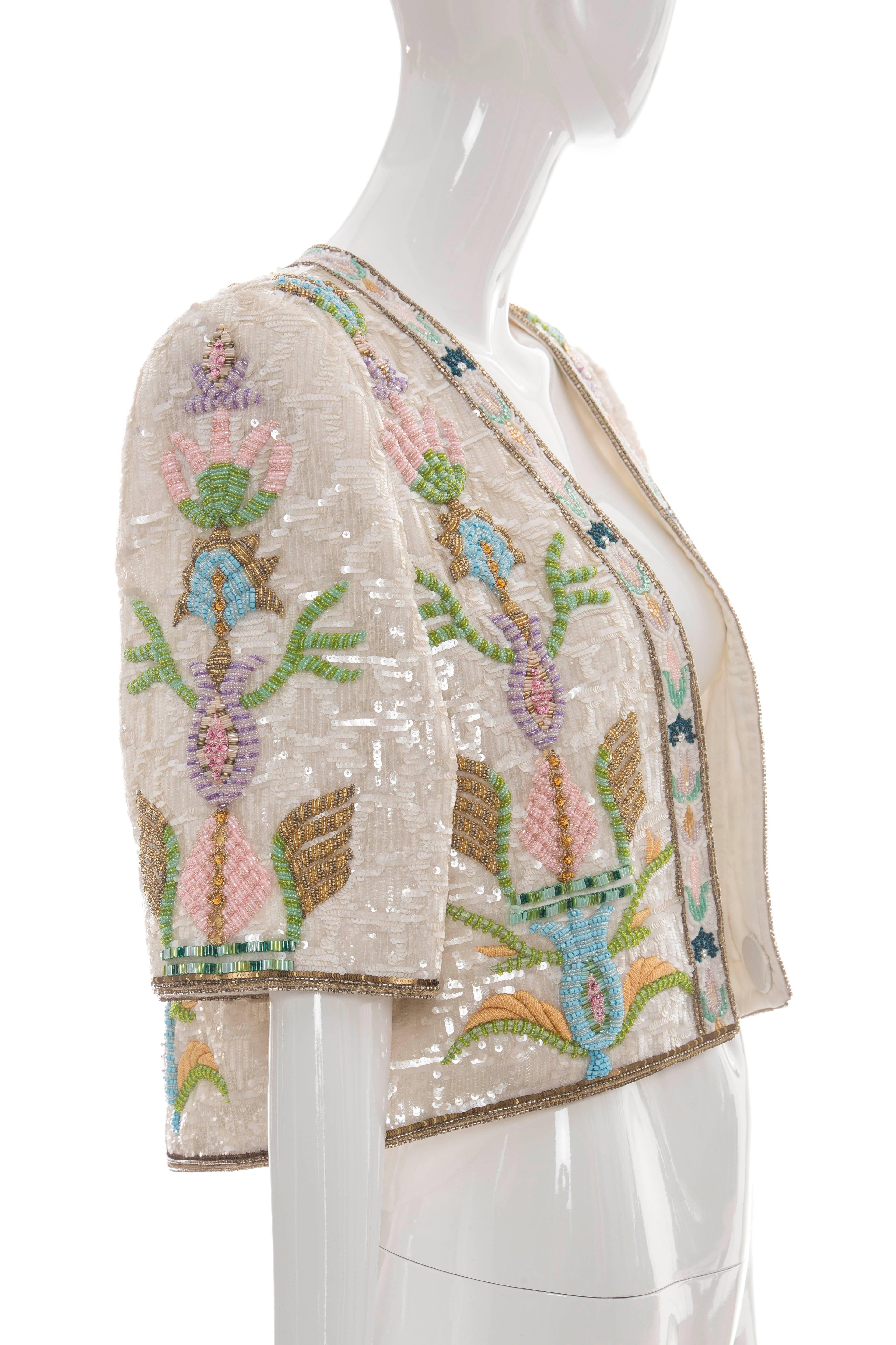 Women's Mary McFadden Pearlescent Sequin And Beaded Evening Jacket, Circa 1980's