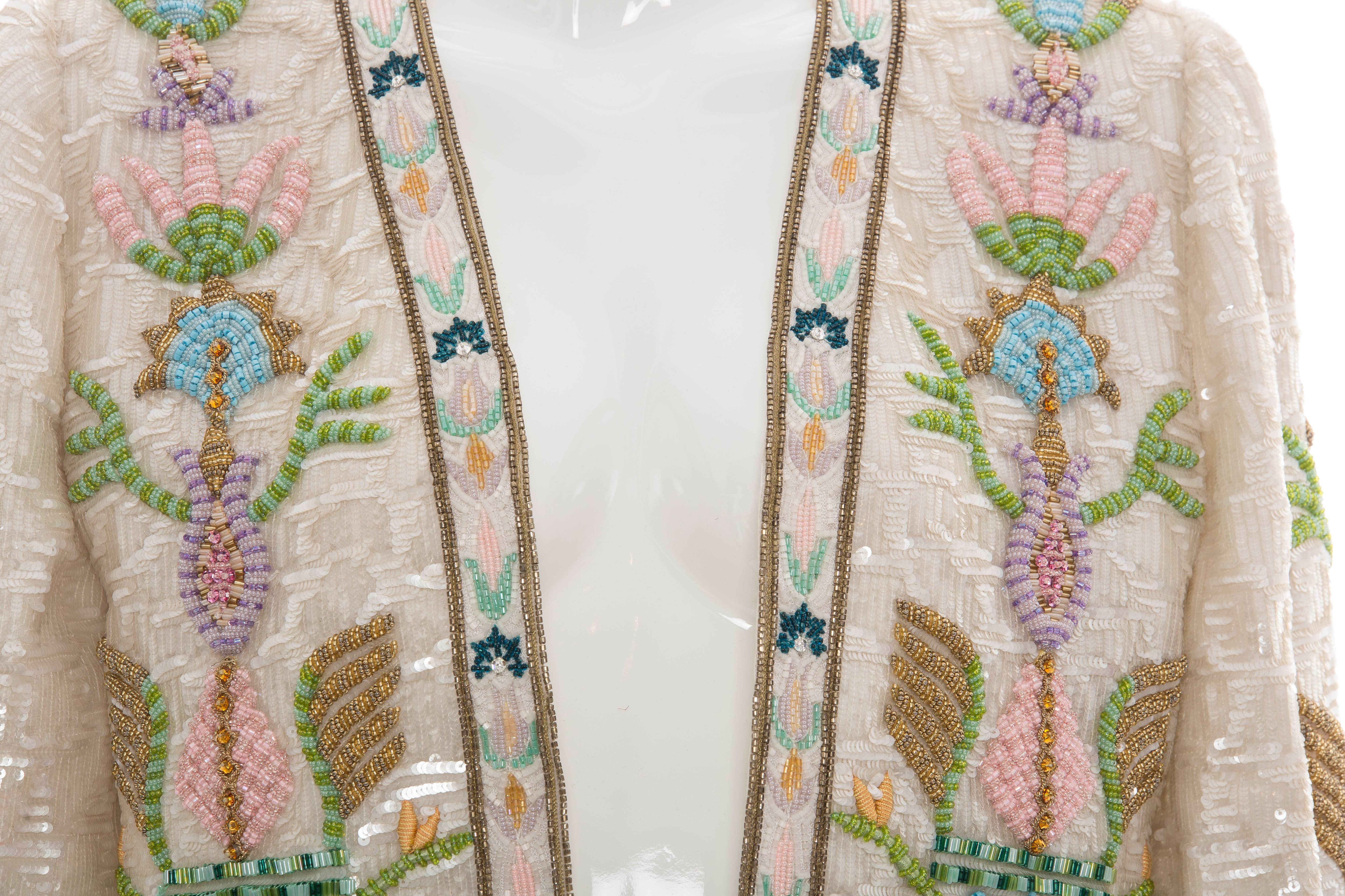 Mary McFadden Pearlescent Sequin And Beaded Evening Jacket, Circa 1980's 1