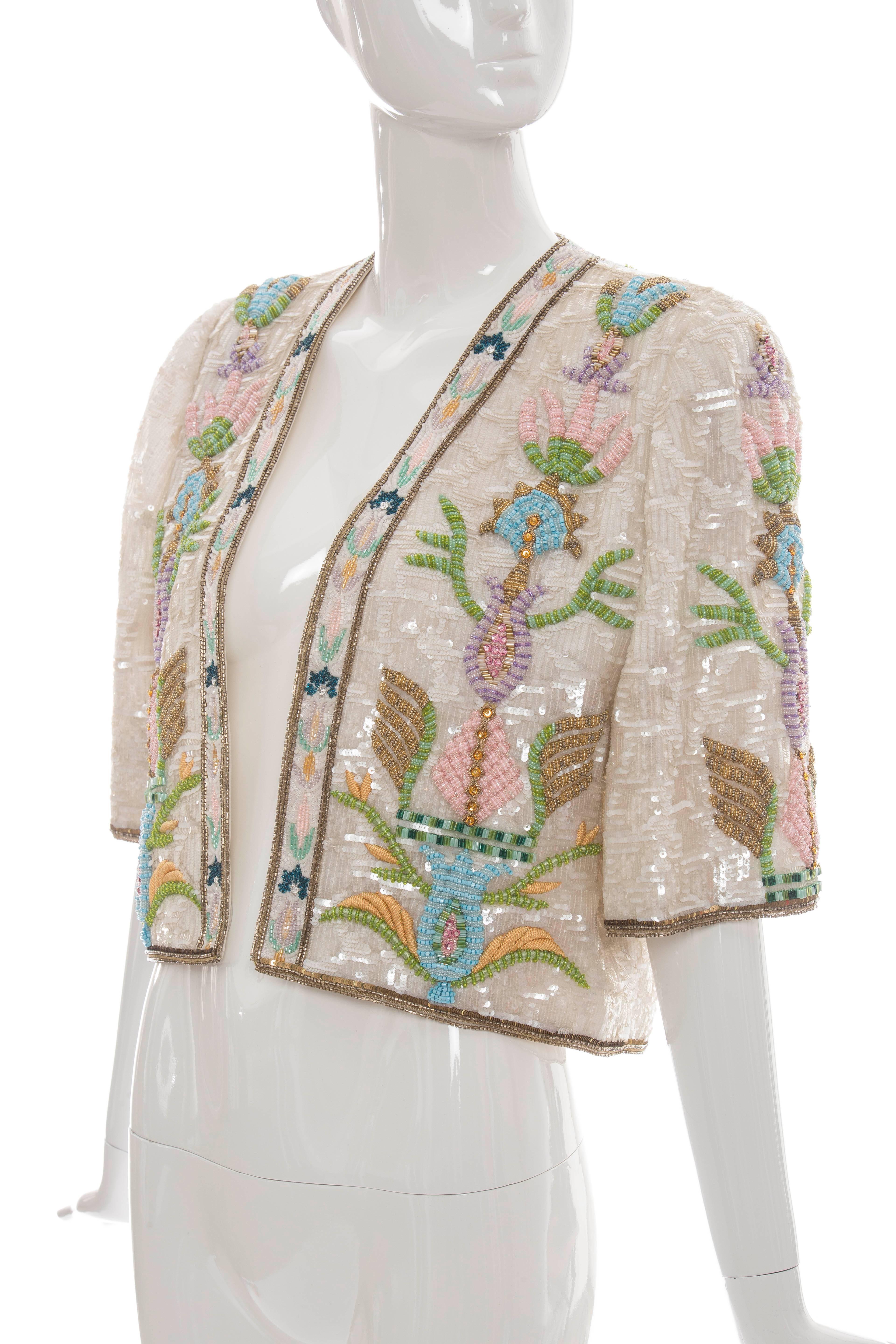 Mary McFadden Pearlescent Sequin And Beaded Evening Jacket, Circa 1980's 2