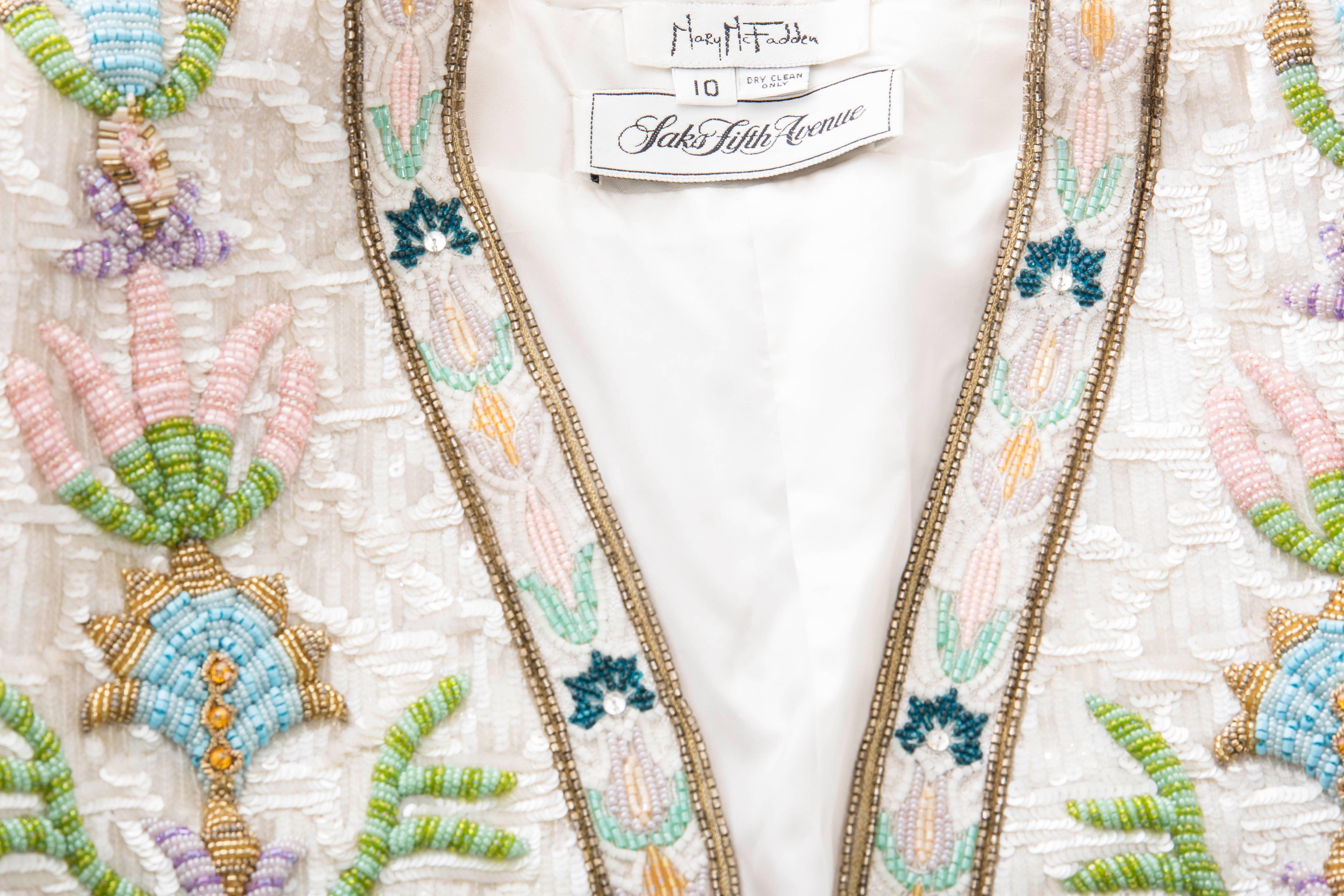 Mary McFadden Pearlescent Sequin And Beaded Evening Jacket, Circa 1980's 4