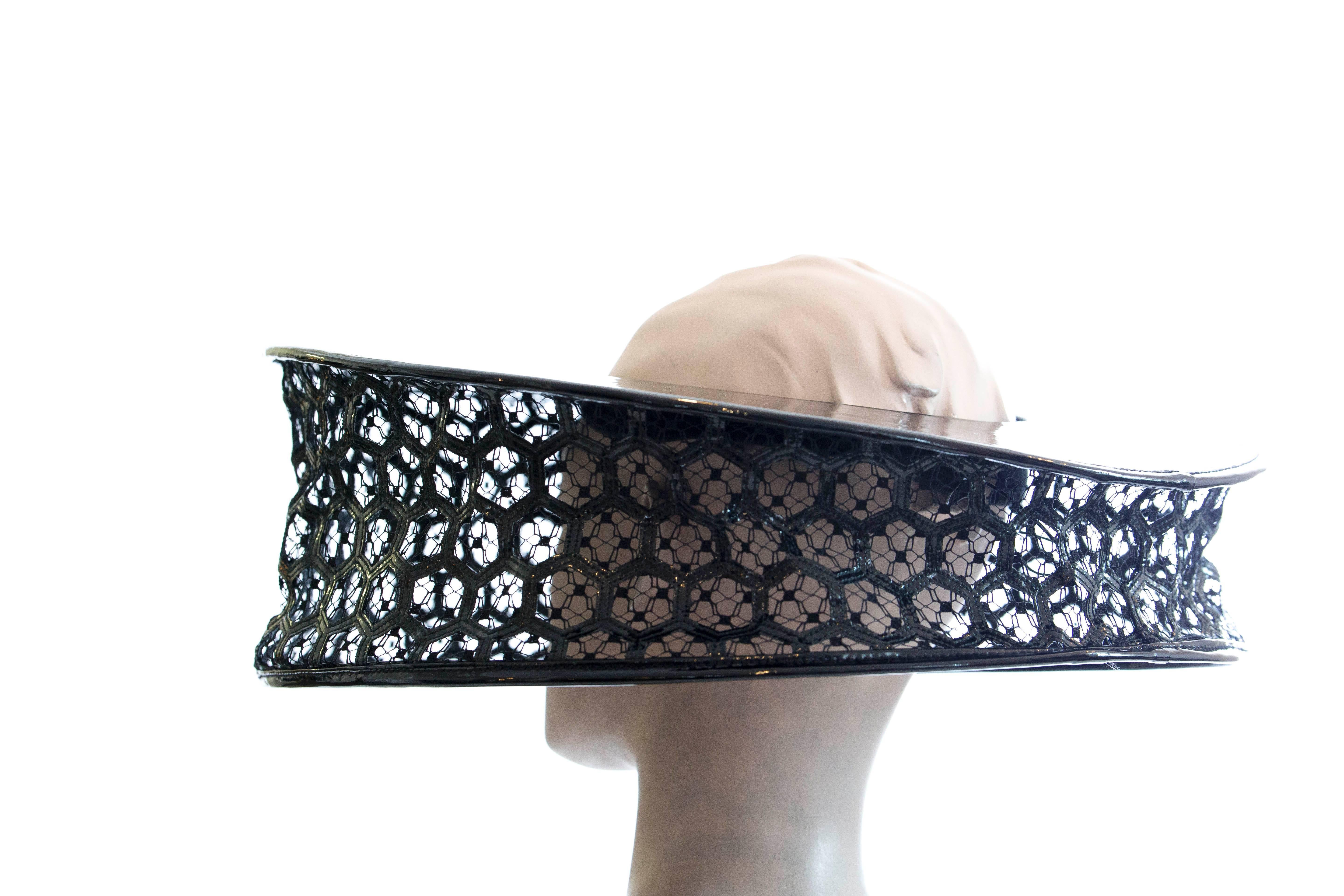 Women's or Men's Alexander McQueen Black Patent Leather Honeycomb Hat Spring 2013