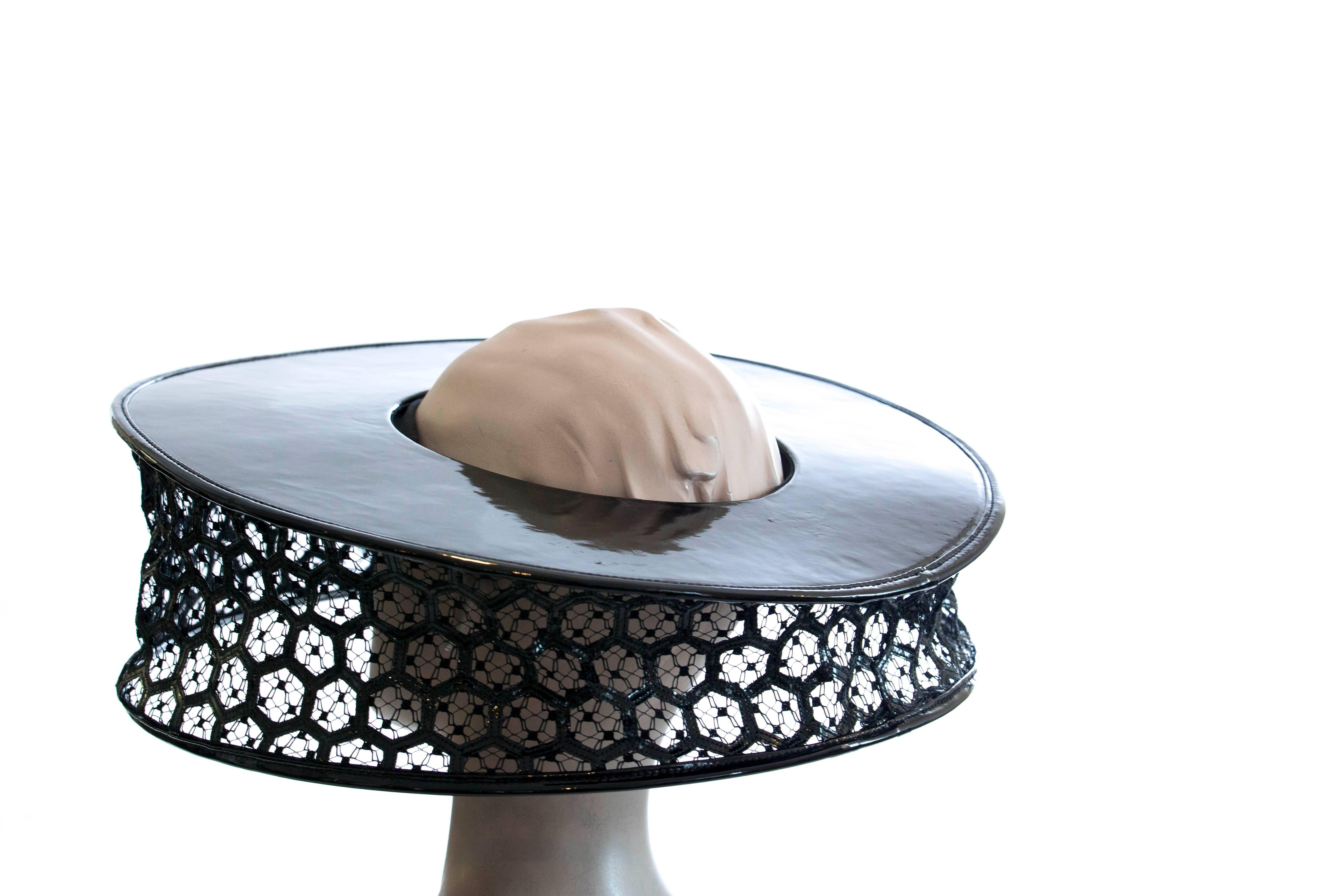 Alexander McQueen Black Patent Leather Honeycomb Hat Spring 2013 1