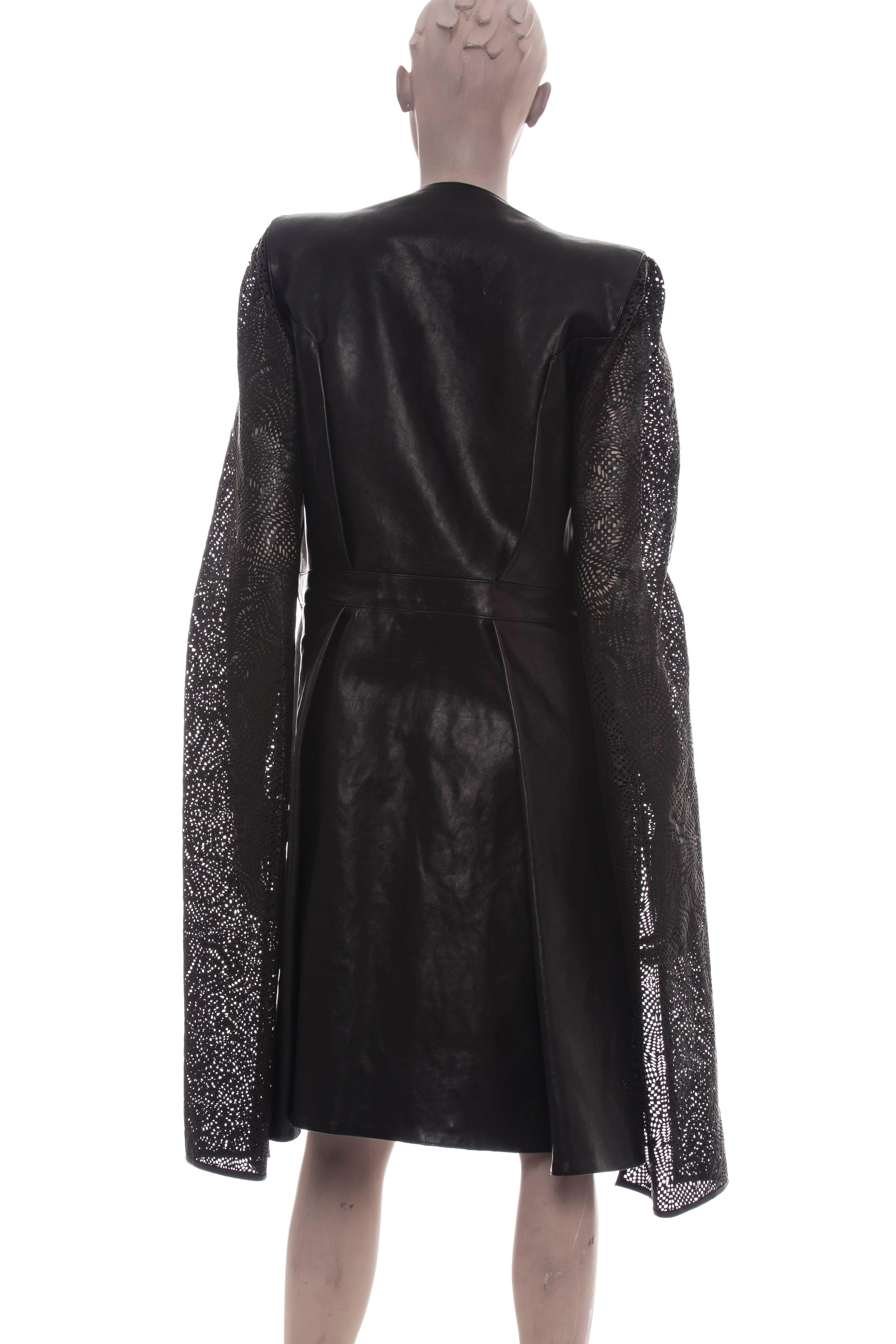 Women's Gareth Pugh Black Leather Coat With Laser Cut Sleeves, Spring - Summer 2013