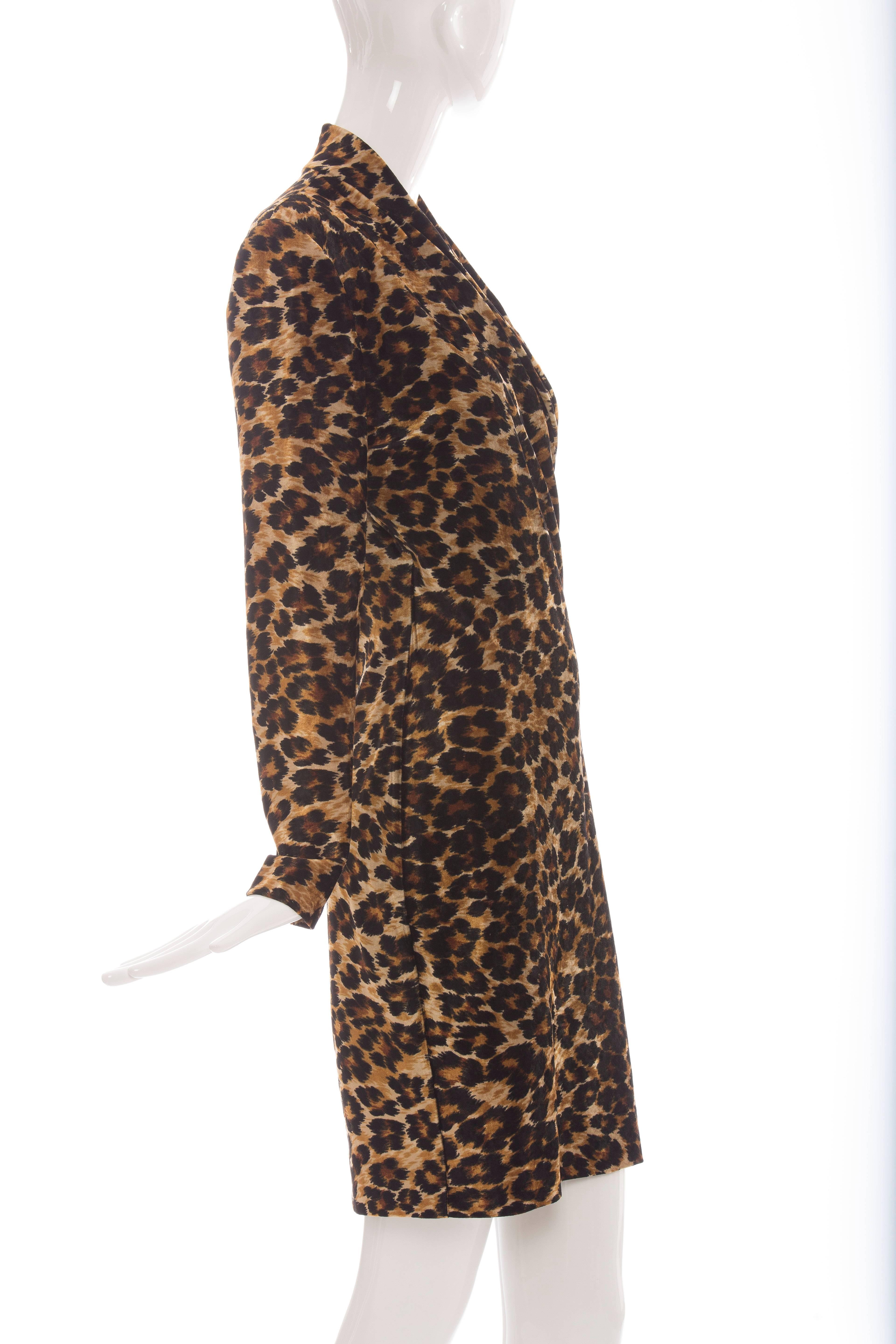 Black Patrick Kelly Stretch Velour Leopard Print Wrap Dress, Circa: 1980s