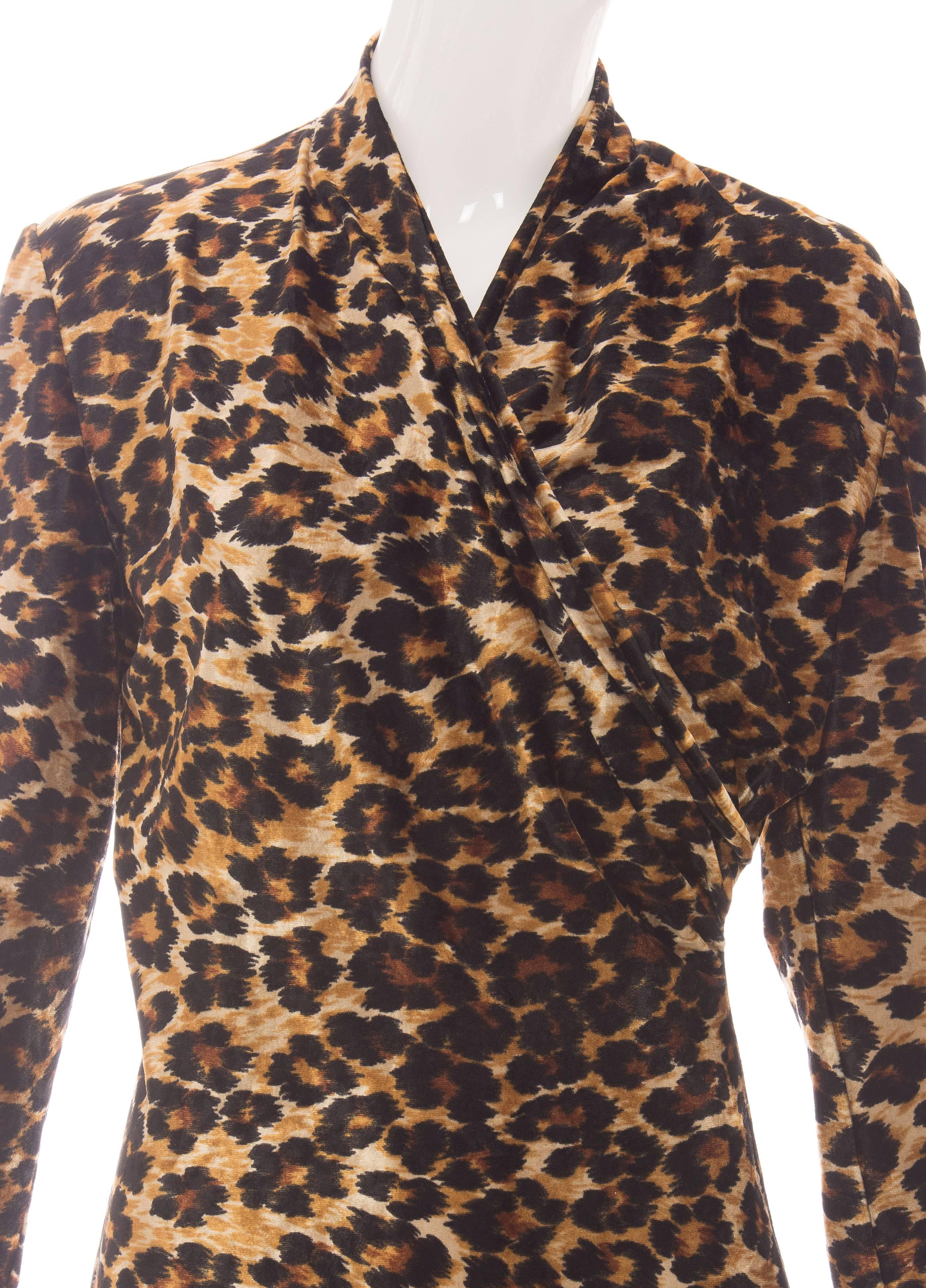 Women's Patrick Kelly Stretch Velour Leopard Print Wrap Dress, Circa: 1980s