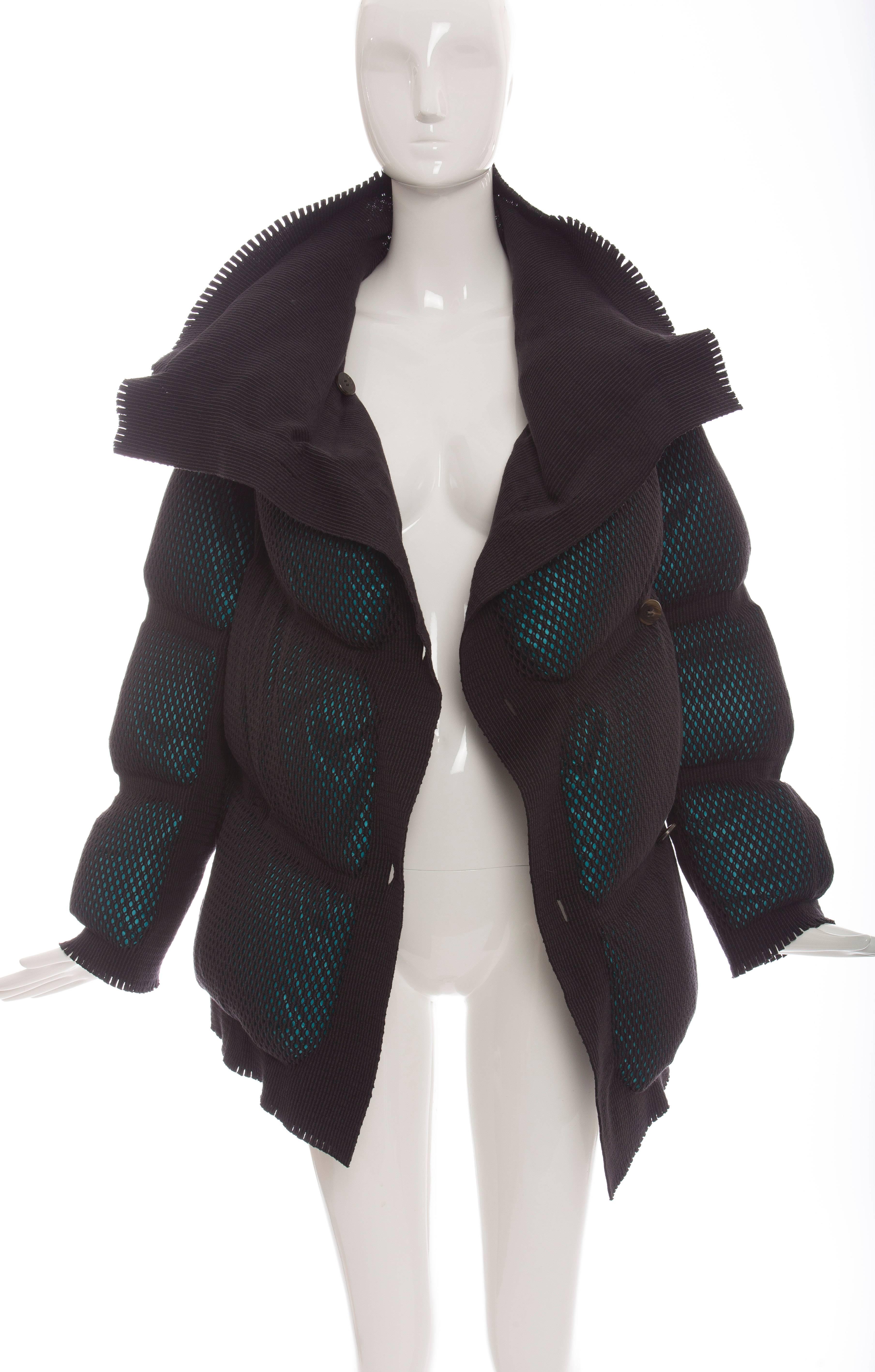 Issey Miyake Open Knit Overlay Puffer Coat, Autumn - Winter 2012 In Excellent Condition In Cincinnati, OH