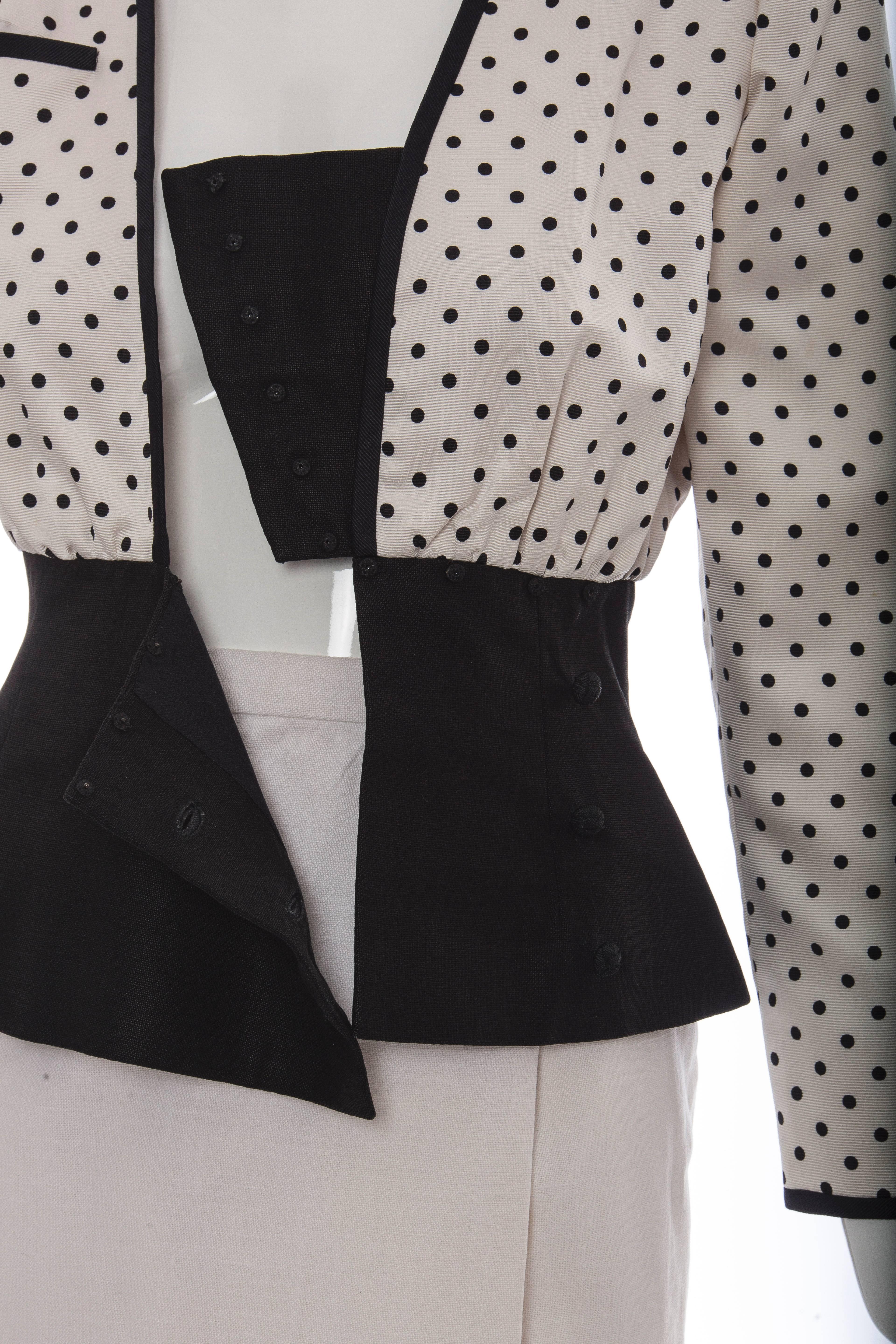 Valentino Haute Couture Polka Dot Silk Faille & Linen Skirt Suit, Circa: 1980's For Sale 2