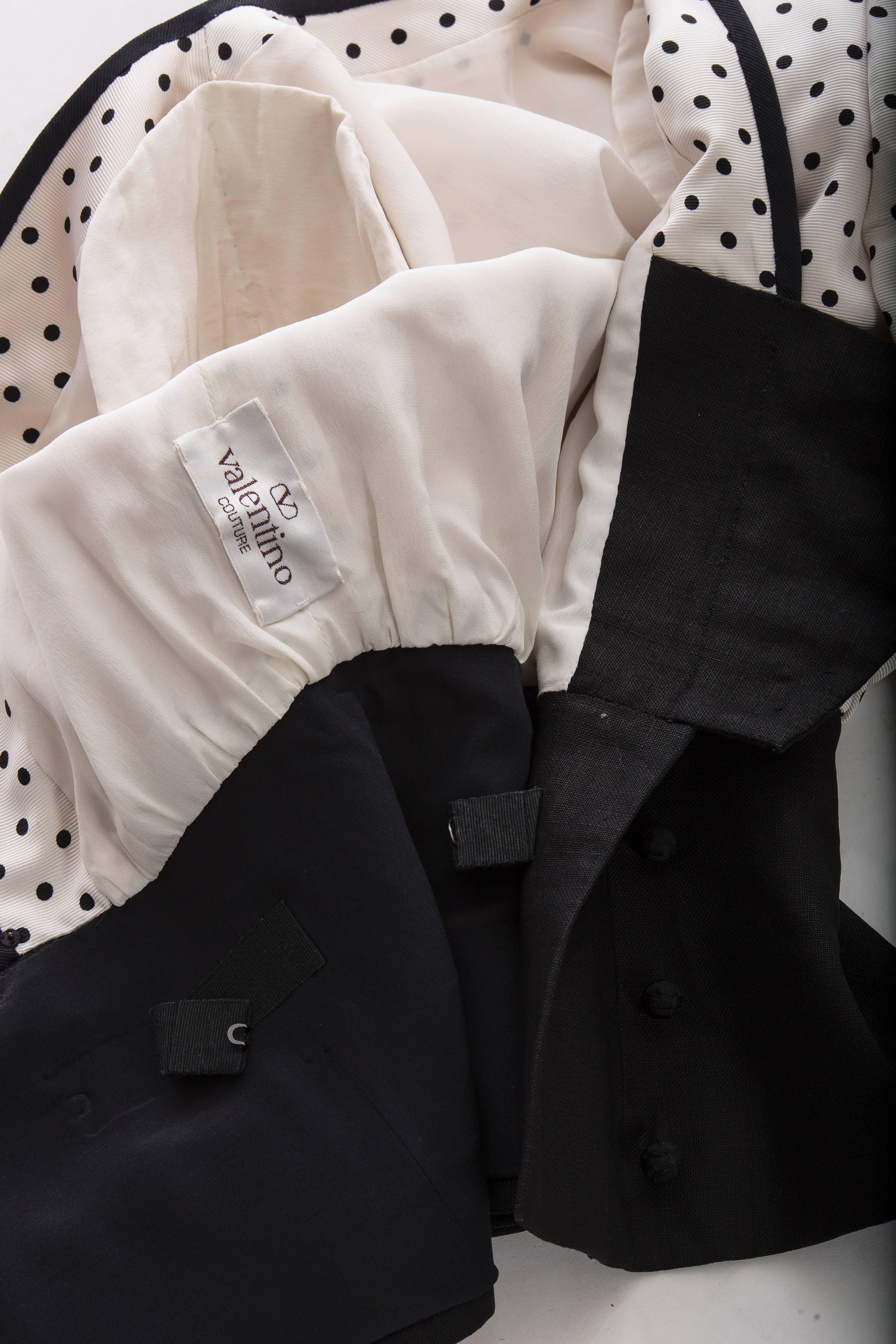 Valentino Haute Couture Polka Dot Silk Faille & Linen Skirt Suit, Circa: 1980's For Sale 4