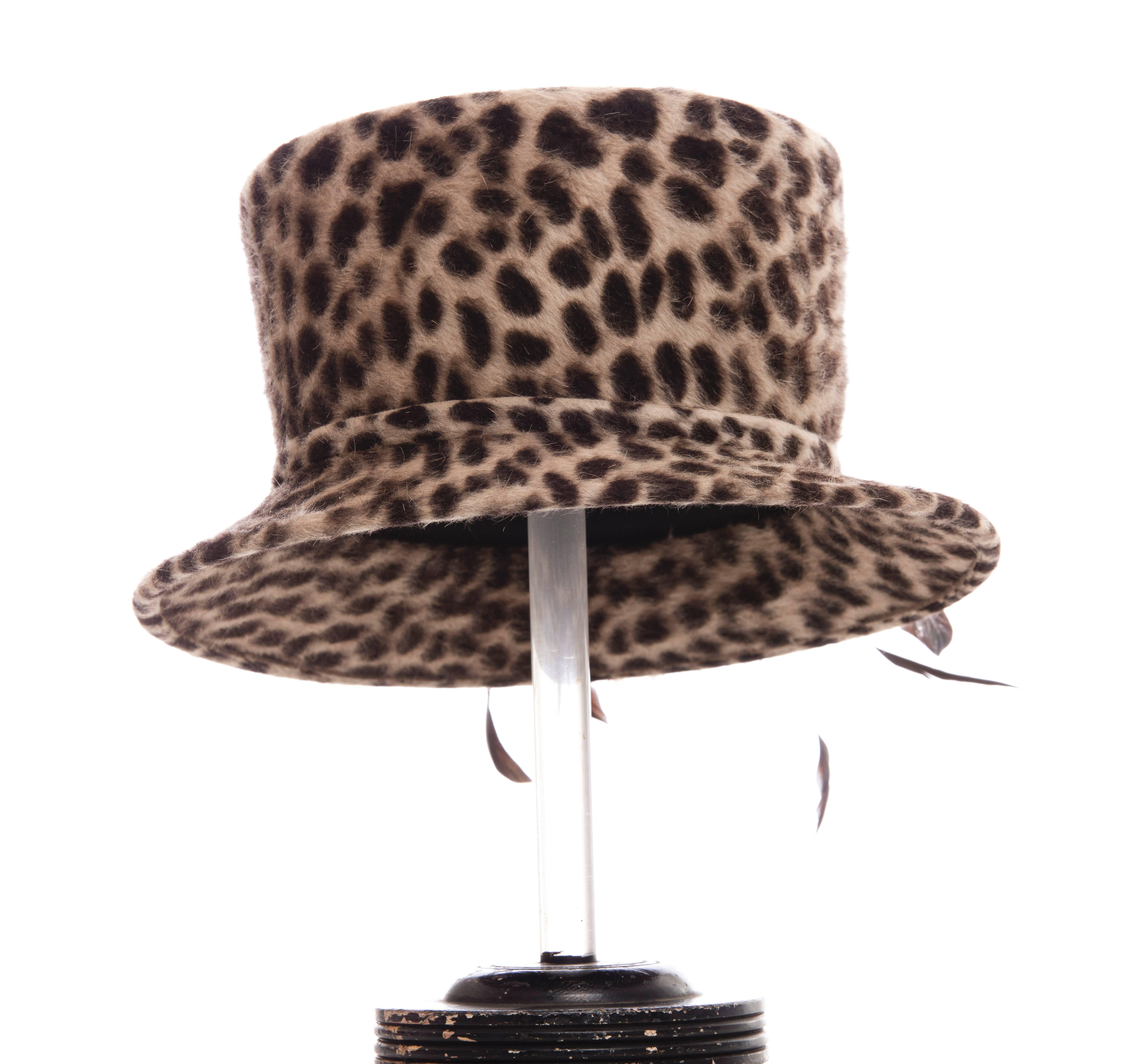 Brown Philip Treacy Wool Cheetah Print Hat 