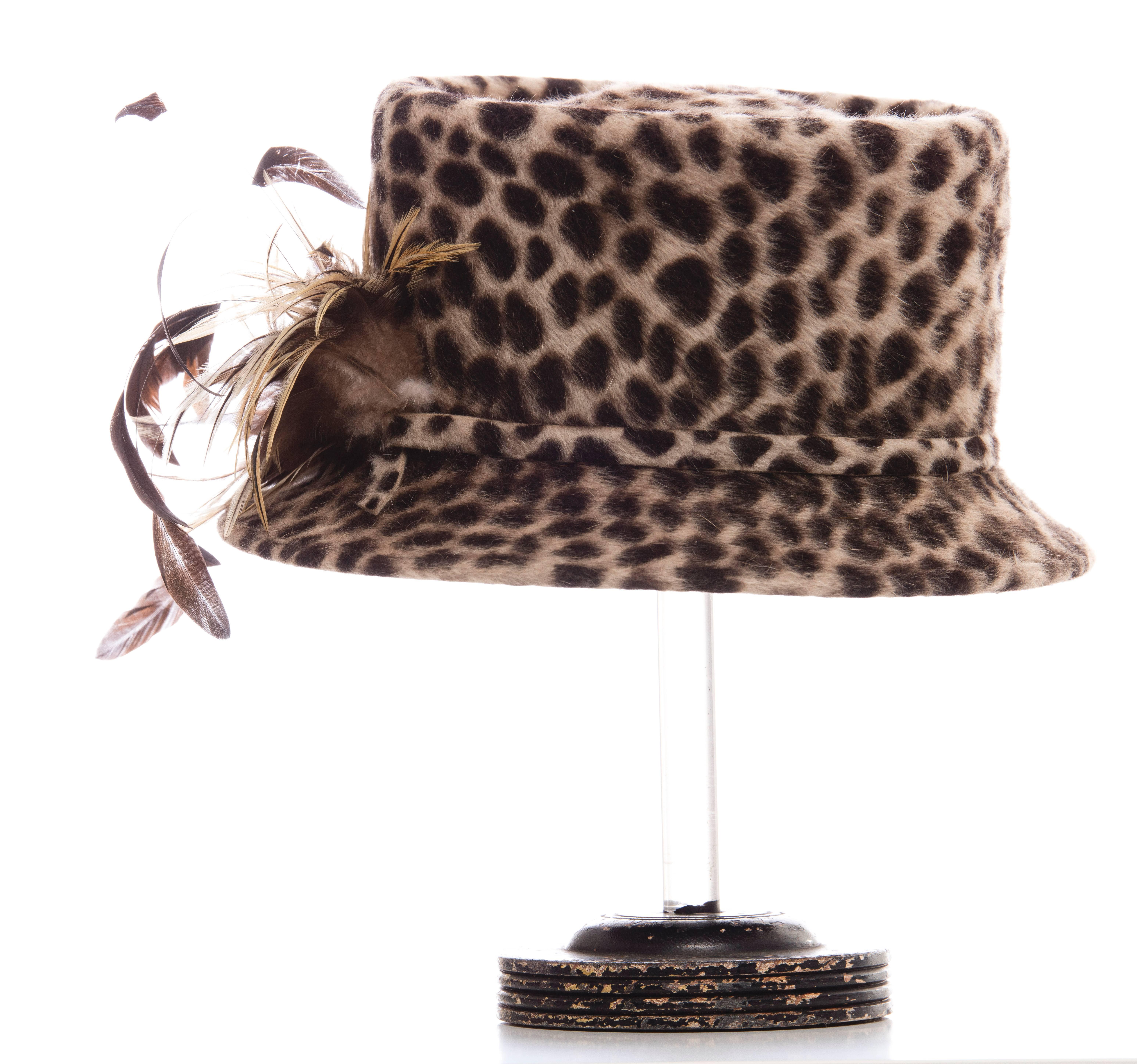 Philip Treacy Wool Cheetah Print Hat  In Excellent Condition In Cincinnati, OH