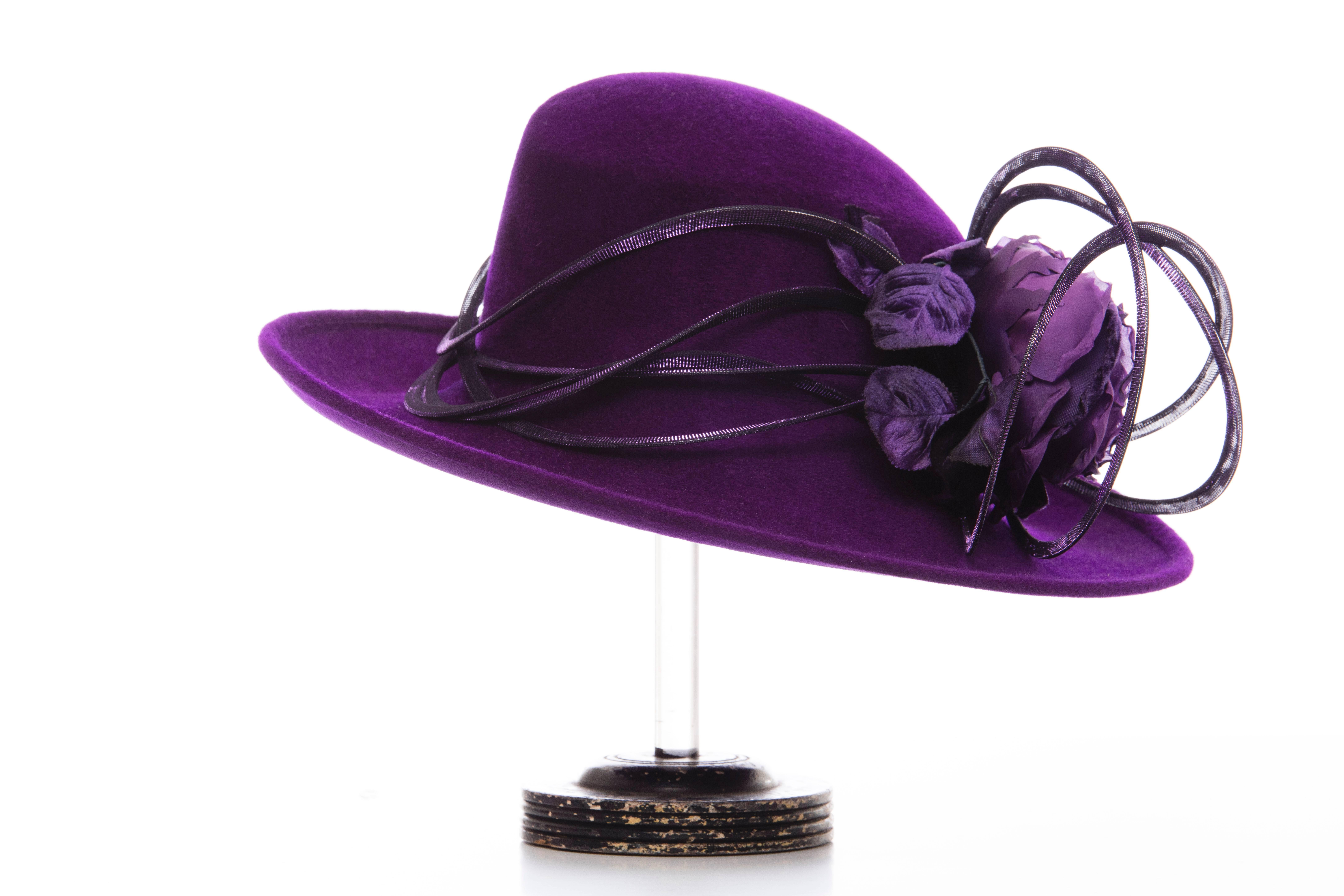 Purple Philip Treacy Wool Hat With Mesh Metallic Accents