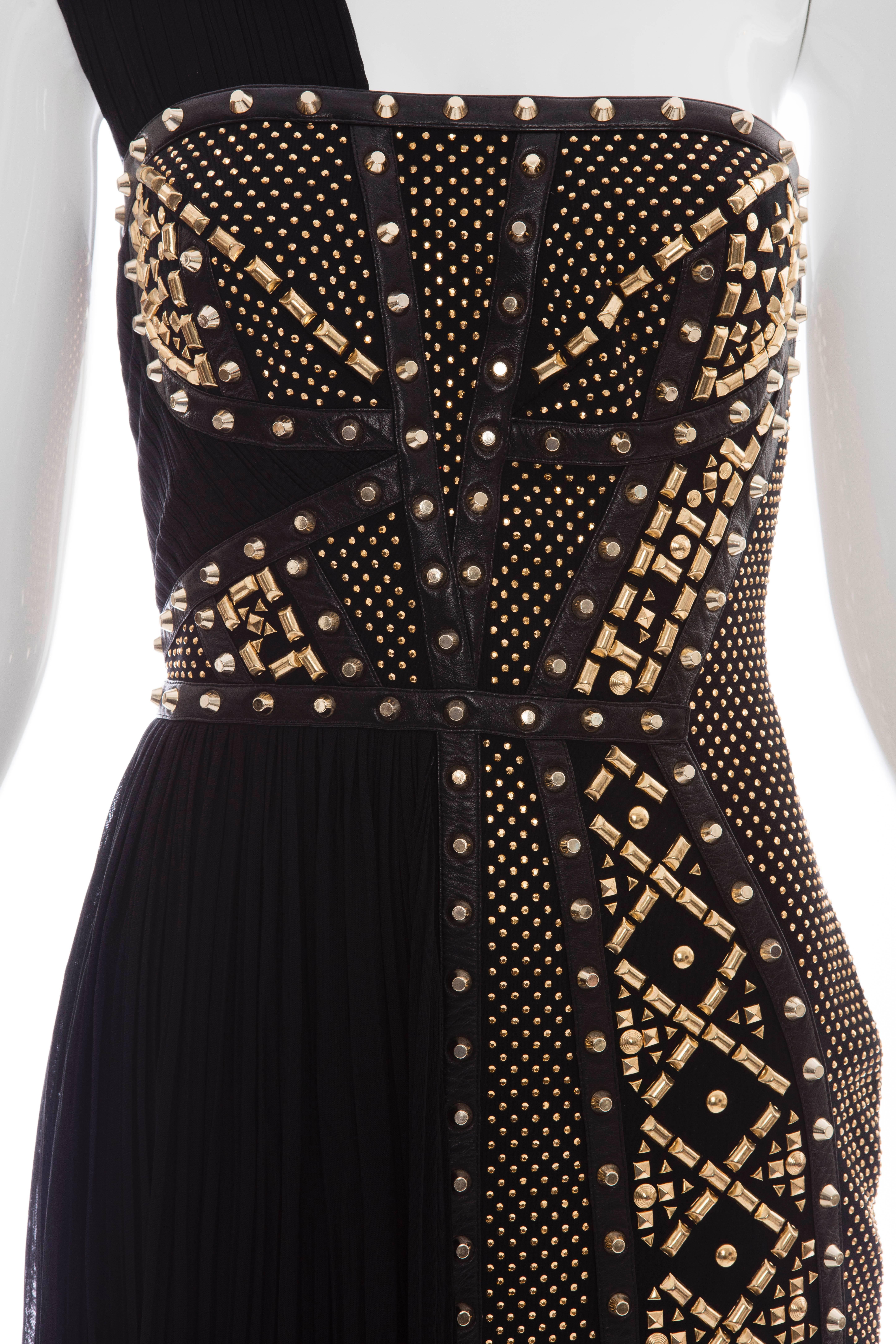 Versace Geometric Studded Dress with Leather Trim, Spring 2012 1