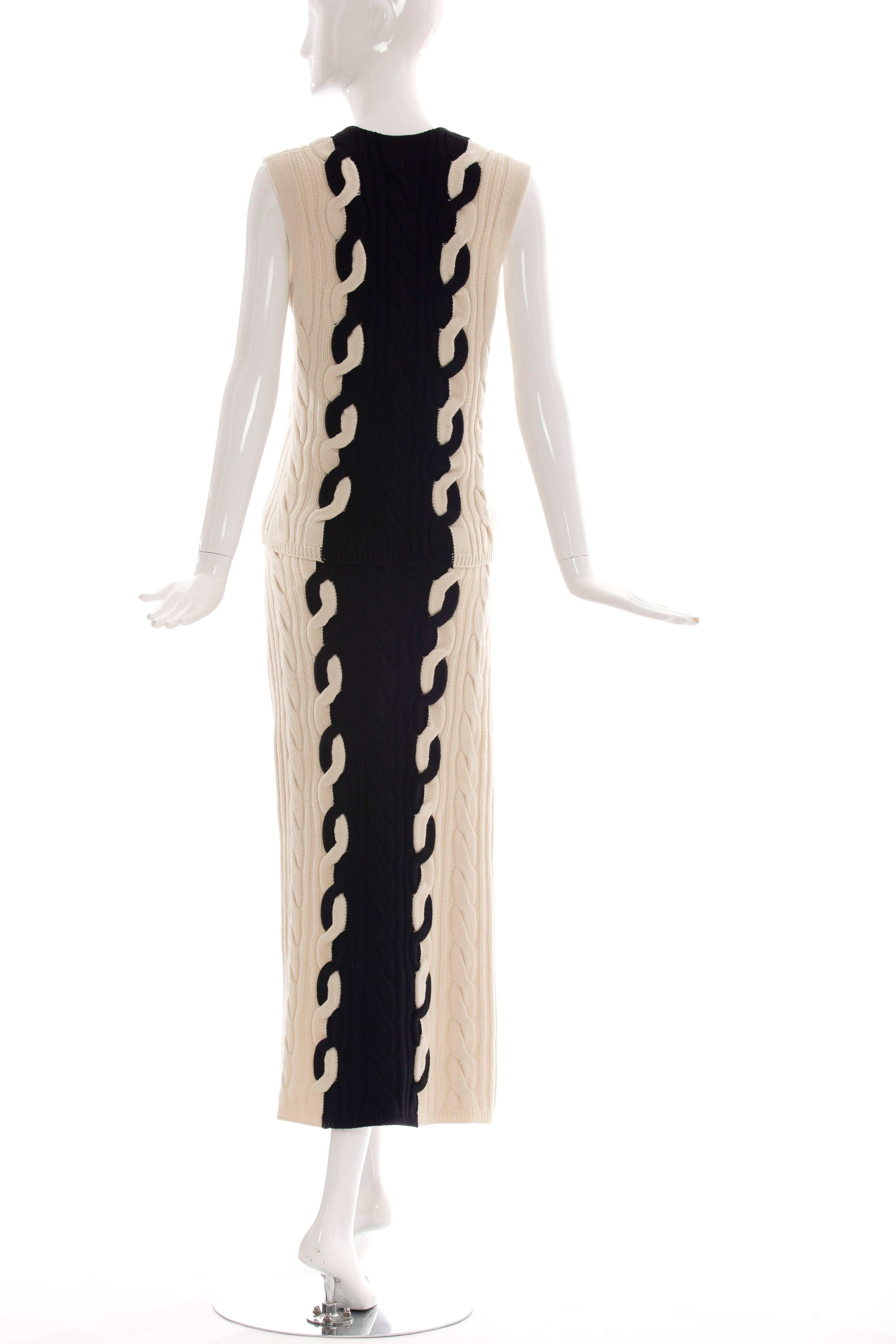 Beige Christian Dior By Raf Simons Cable Knit Skirt Suit, Fall 2013