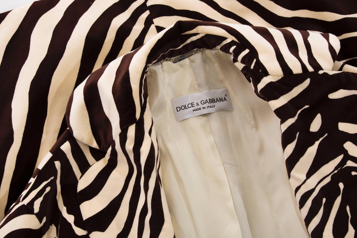 Dolce and Gabbana Cotton Velvet Zebra Print Coat For Sale at 1stdibs