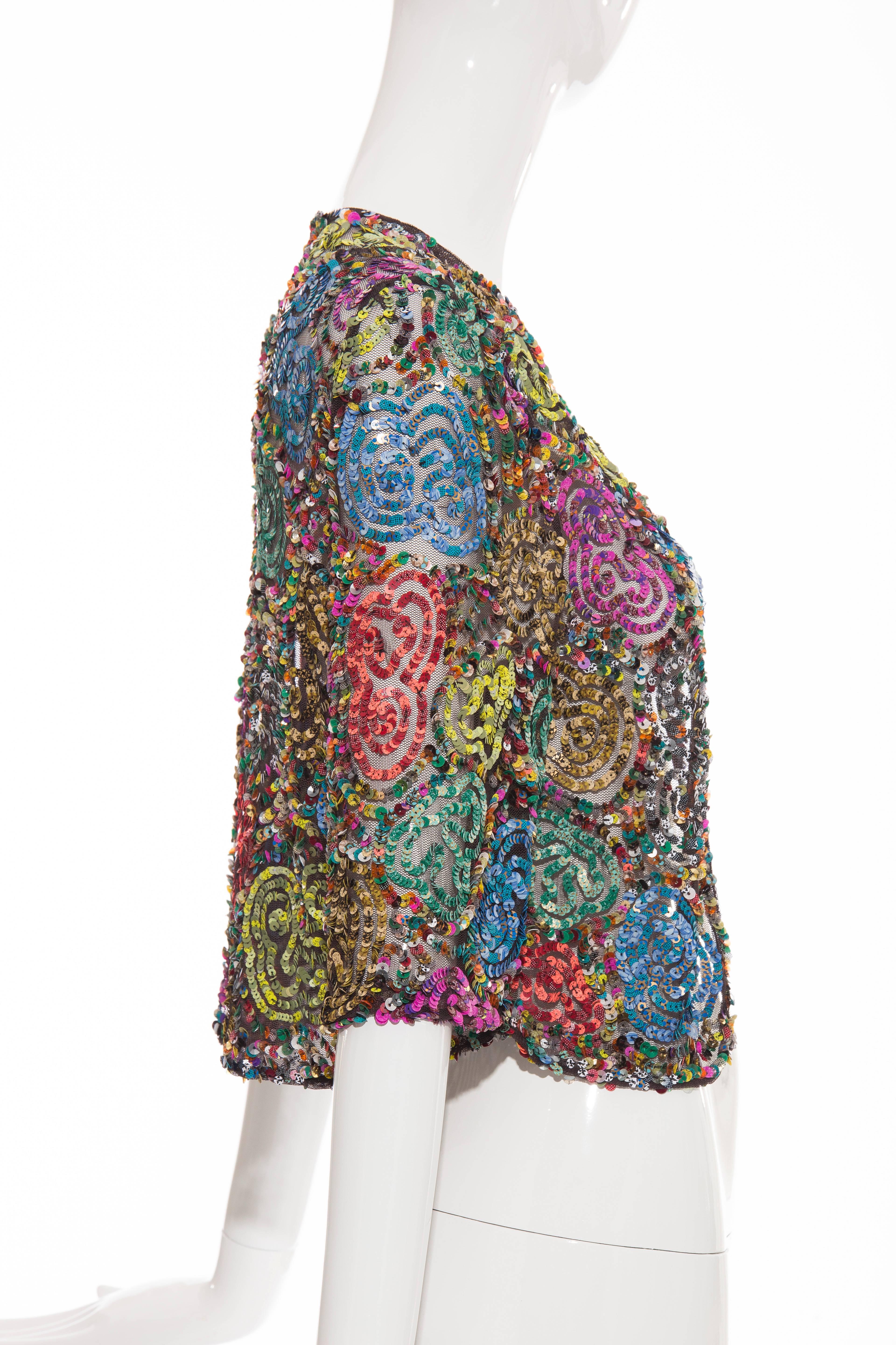 Women's Dries Van Noten Sheer Cardigan With Polychrome Sequins, Fall 2008