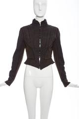 Alexander McQueen Blue Cotton Denim Jacket Brown Geometric Stitching, Circa 2007