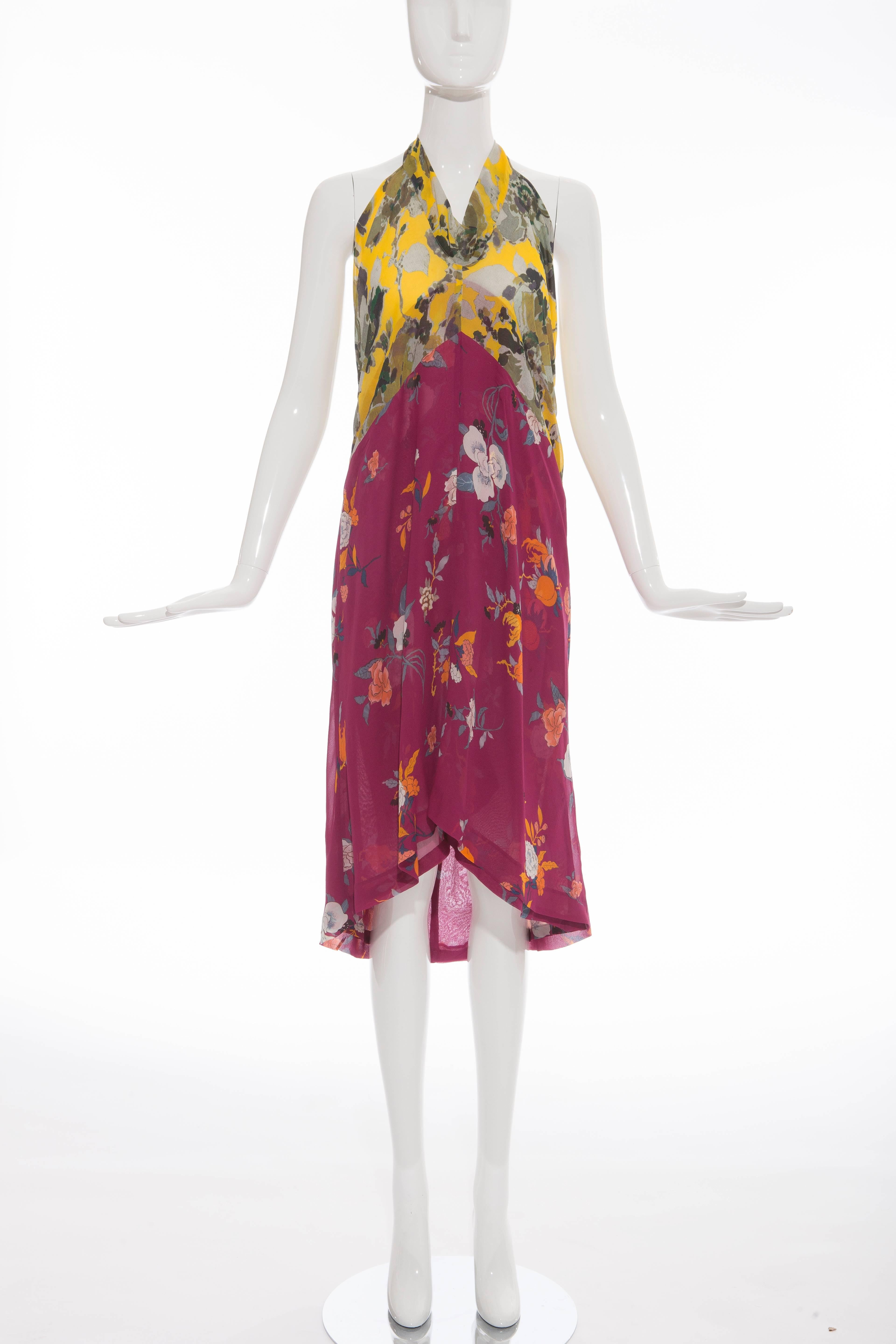 Dries Van Noten, Spring-Summer 2008 floral silk chiffon halter dress fully lined in silk.

Bust, 40, Waist 40, Hips 46, Length 37