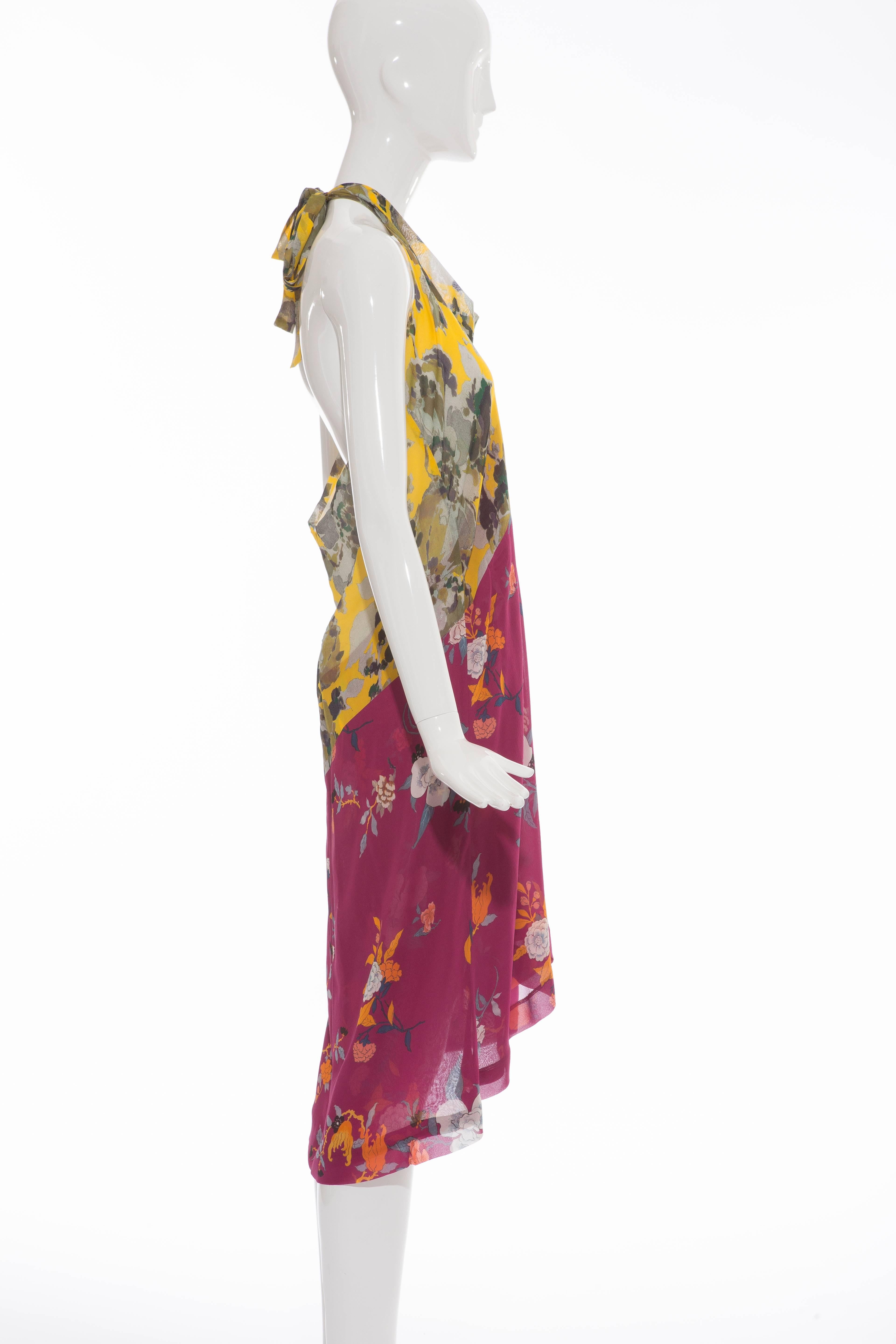 De las mujeres Dries van Noten Vestido Halter Floral de Gasa de Seda, Primavera - Verano 2008 en venta