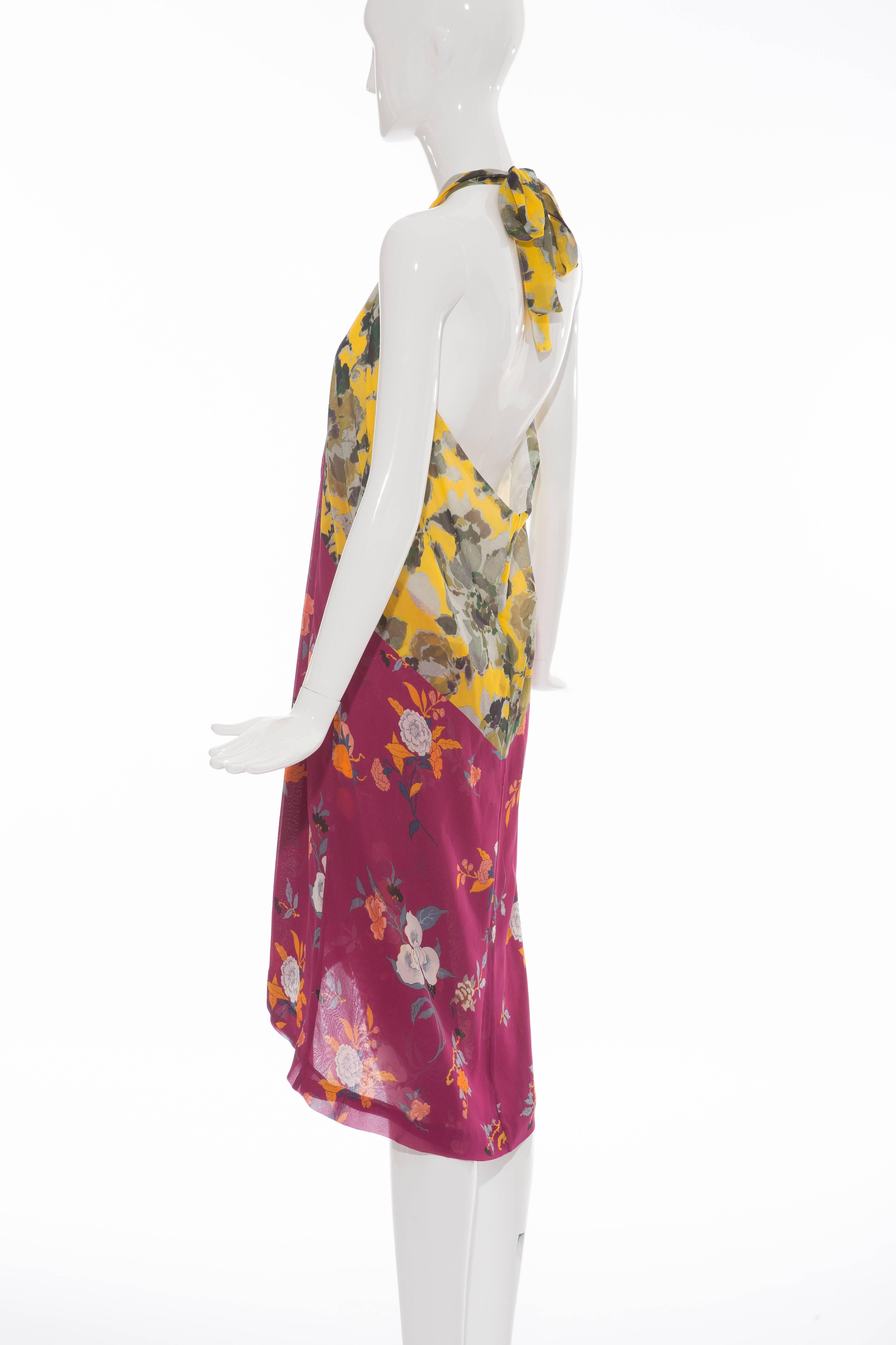 Dries Van Noten Floral Silk Chiffon Halter Dress, Spring - Summer 2008 In Excellent Condition For Sale In Cincinnati, OH